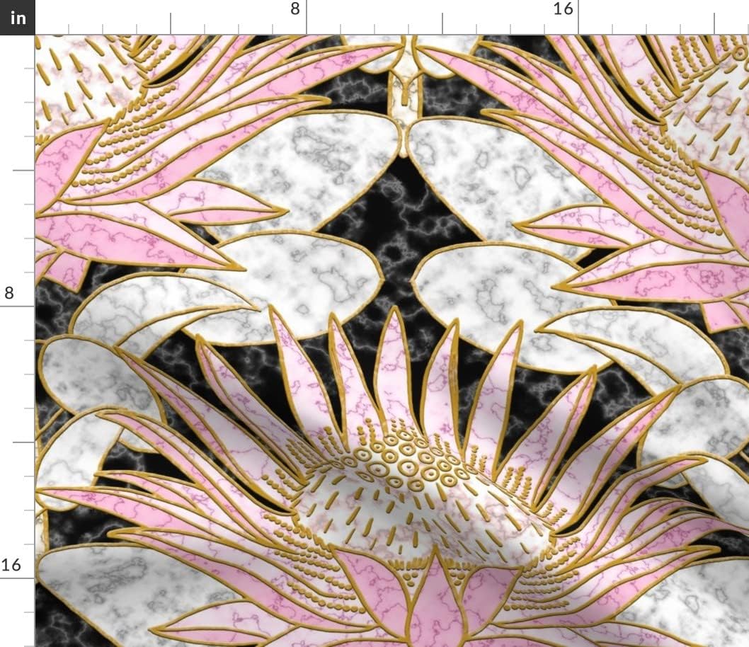 Spoonflower Fabric - Art Deco Marble Floral Botanical Garden Spring Retro Printed on Petal Signature Cotton Fabric Fat Quarter - Sewing Quilting Apparel Crafts Decor