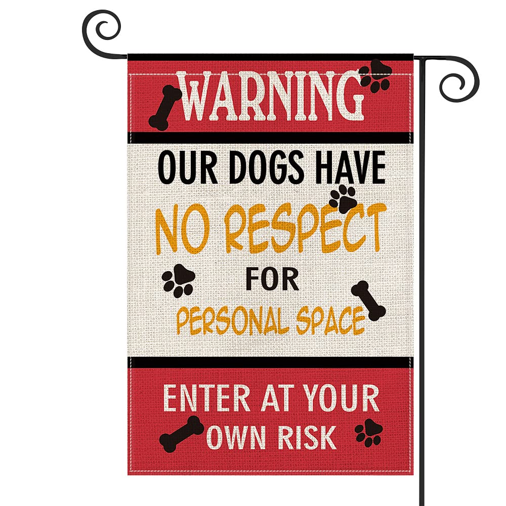 AVOIN Personal Space Enter At Your Own Risk Garden Flag Vertical Double Sized, Dogs Warning Flag Yard Outdoor Decoration 12.5 x 18 Inch