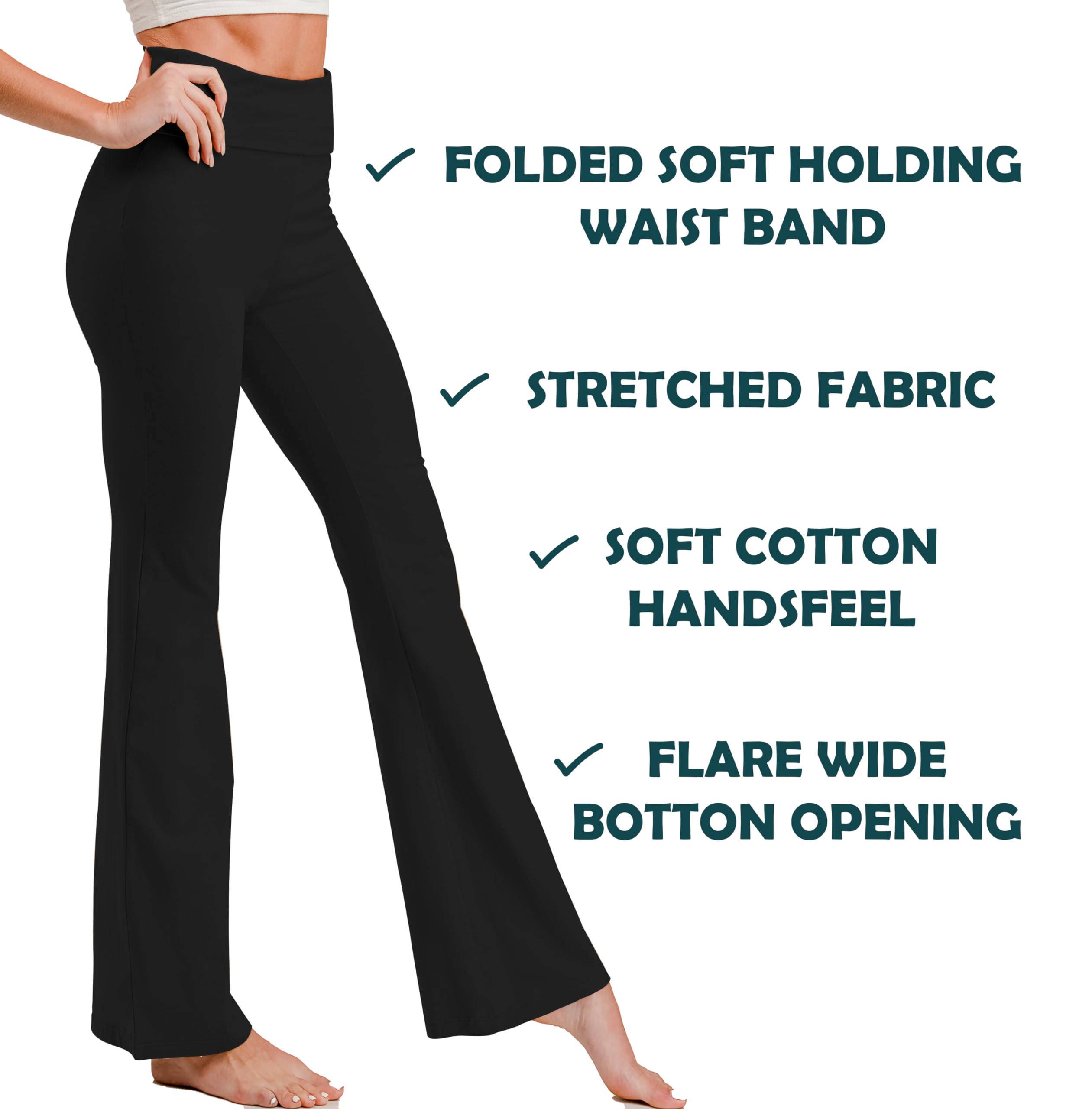 DAISY BY DAIZY Womans Flare Boots Cut Yoga Pants (M, Fold_Black)