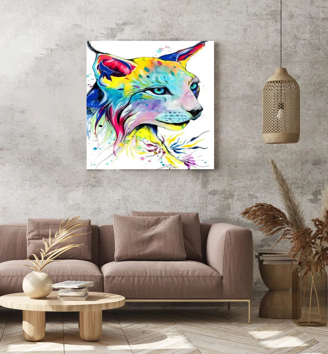 VERRE ART Printed Framed Canvas Painting for Home Decor Office Wall Studio Wall Living Room Decoration (22x22inch Wrapped) - Lynx - Pixie Cold