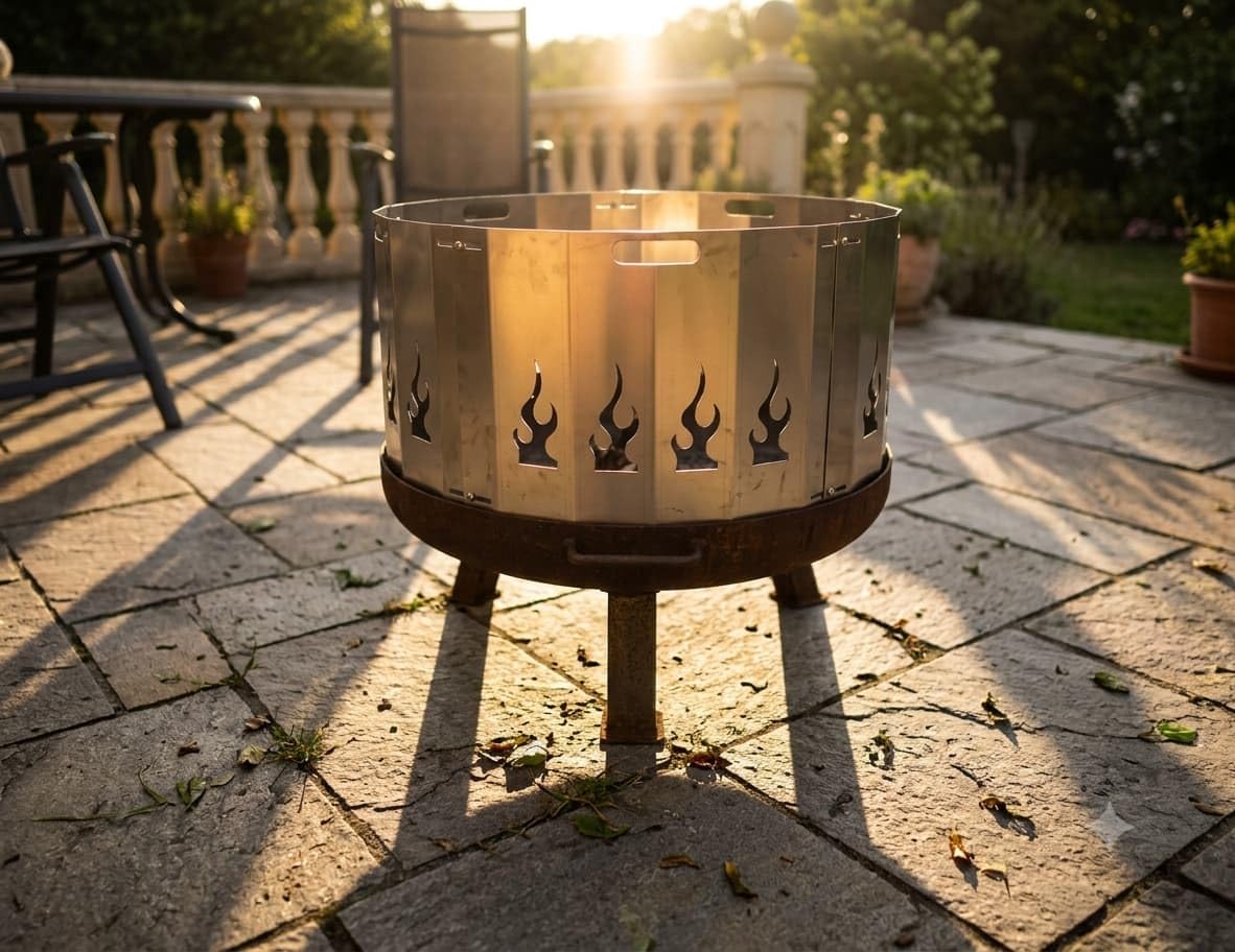 Funkenschutz für Feuerschale 80 cm - Stahl mit Flammenmotiv, 30 cm hoch, hitzebeständig - Unbehandelter Stahl - Garten, Terrasse, Gastronomie - Favilla