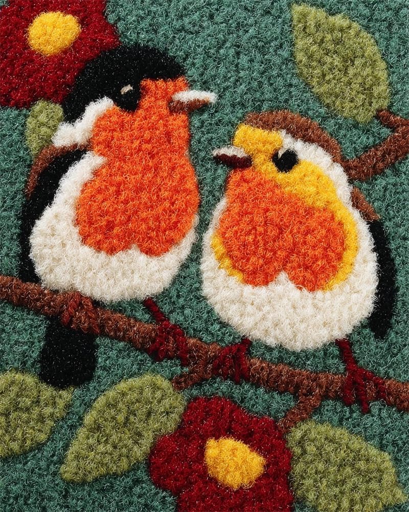 FWRTYCB Latch Hook Rug Kit for Adults Robin Bird Couple on Branch