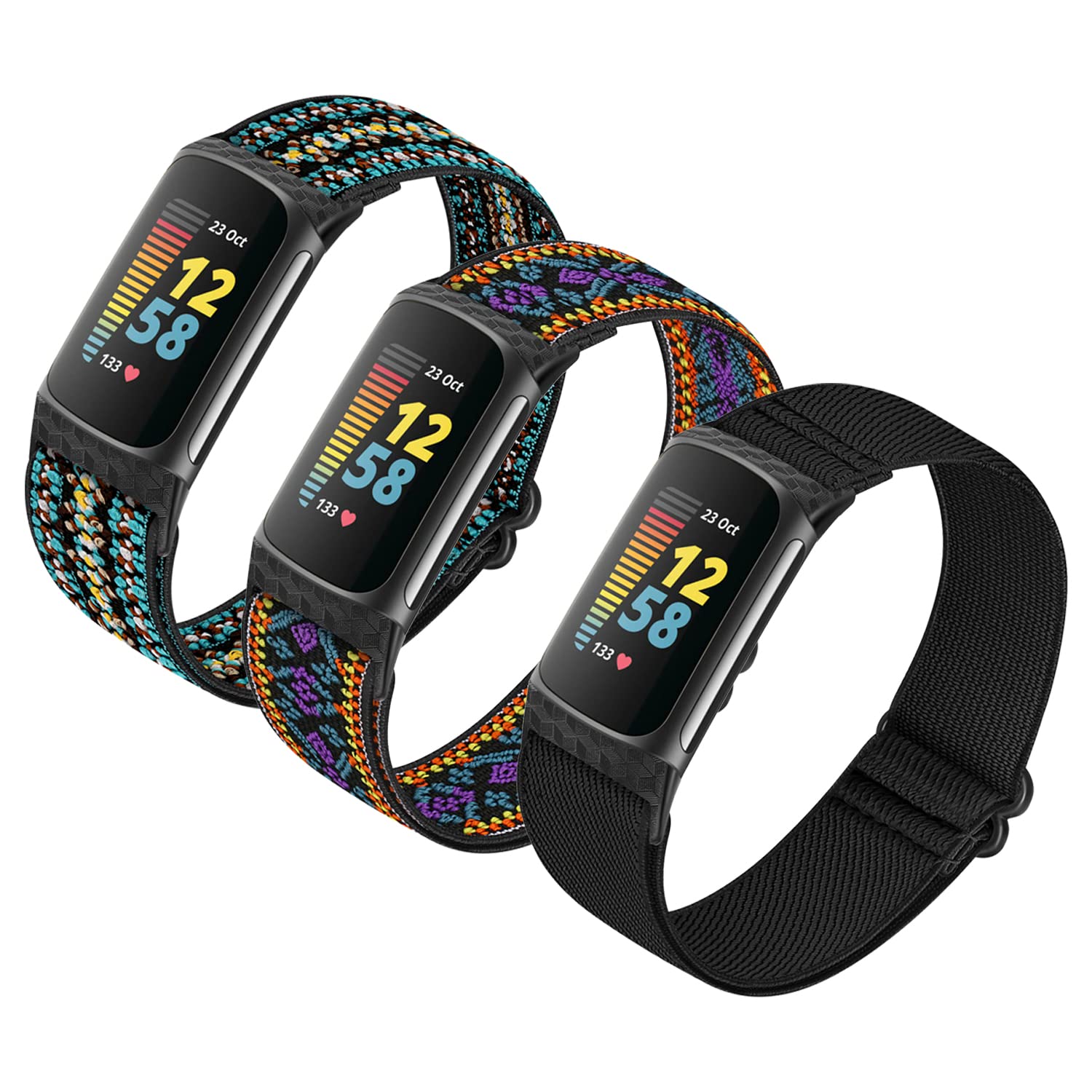 3 Pack Adjustable Elastic Watch Band Compatible with Charge 5 Bands for Women Men, Stretchy Sport Loop Band Soft Nylon Wristband Accessories for