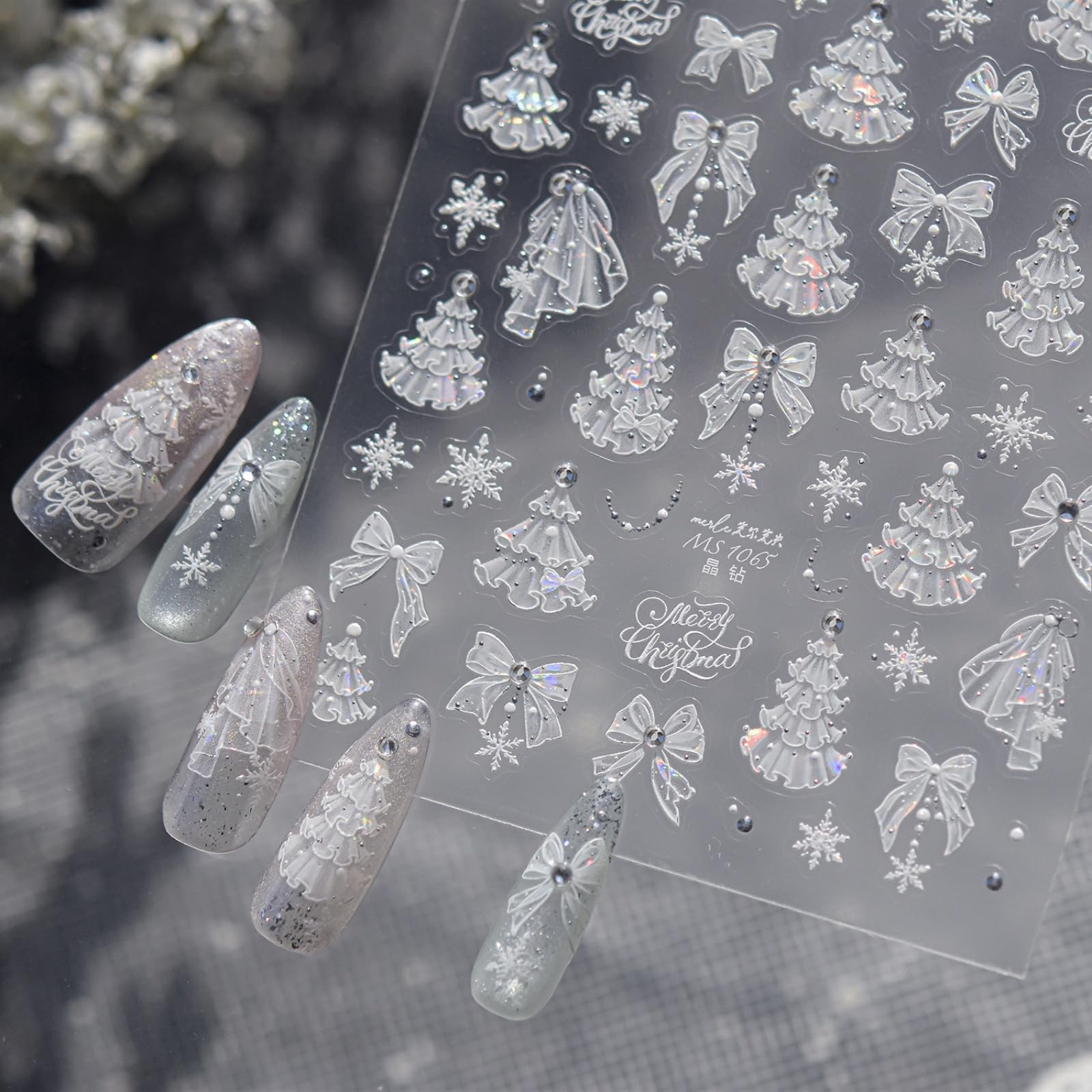 Christmas Tree Nail Stickers for Nail Art Bow Nail Decals White Nails Art