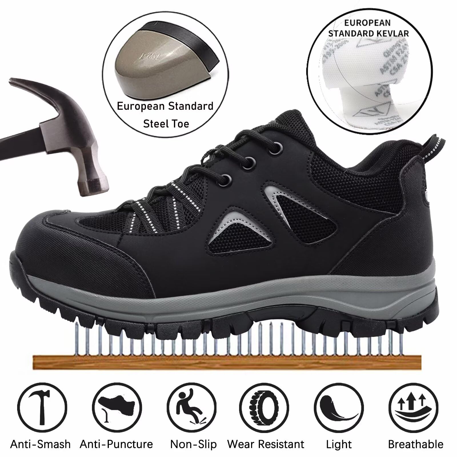 Zapatos de Seguridad Hombre Mujer Calzado de Trabajo Ligeros Antideslizante Zapatillas de Seguridad con Punta de Acero