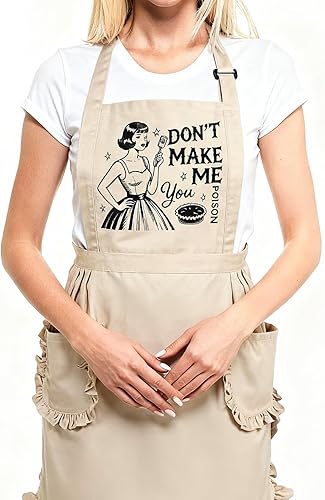 Miniatura 8 de Delantal de cocina con texto divertido para mujer, delantal de cocina de algodón con bolsillos, regalo humorístico para mamá esposa, delantal retro