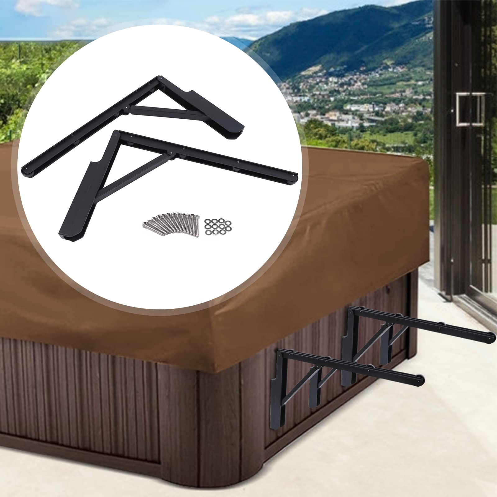 Whirlpool-Abdeckungsheber Hot Tub Cover Lifter Removal System Whirlpool Deckenrollen Set Klappbar Schwarz Pa-Hochleistung 35Kg Tragkraft FüR Badewannen-Abdeckung,2 RollenböGen & Schrauben