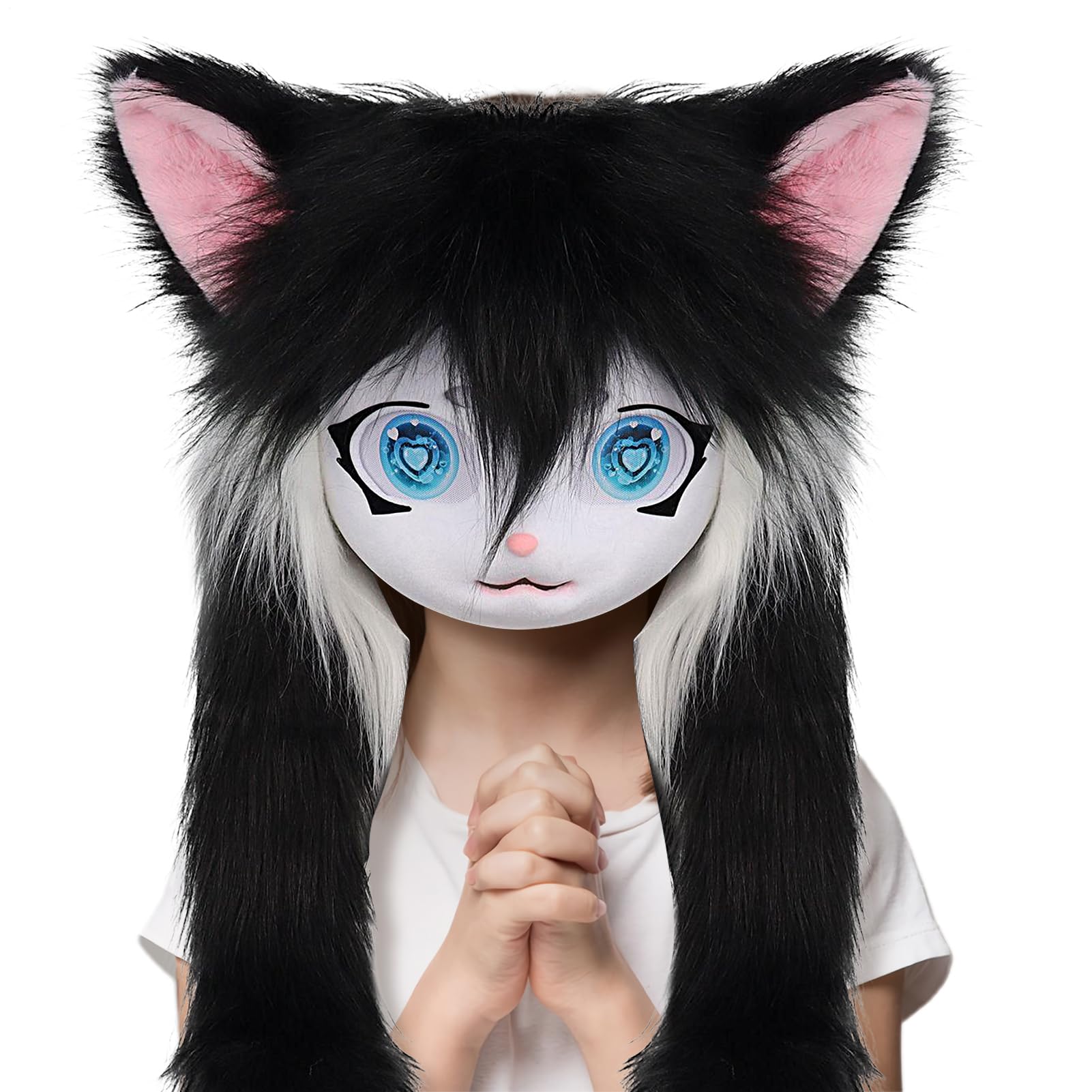 Têtes d'animaux en fourrure, grands yeux à poils longs, accessoire de costume réaliste en peluche pour homme et femme, convention d'anime, bal masqué, théâtre, fête, cosplay