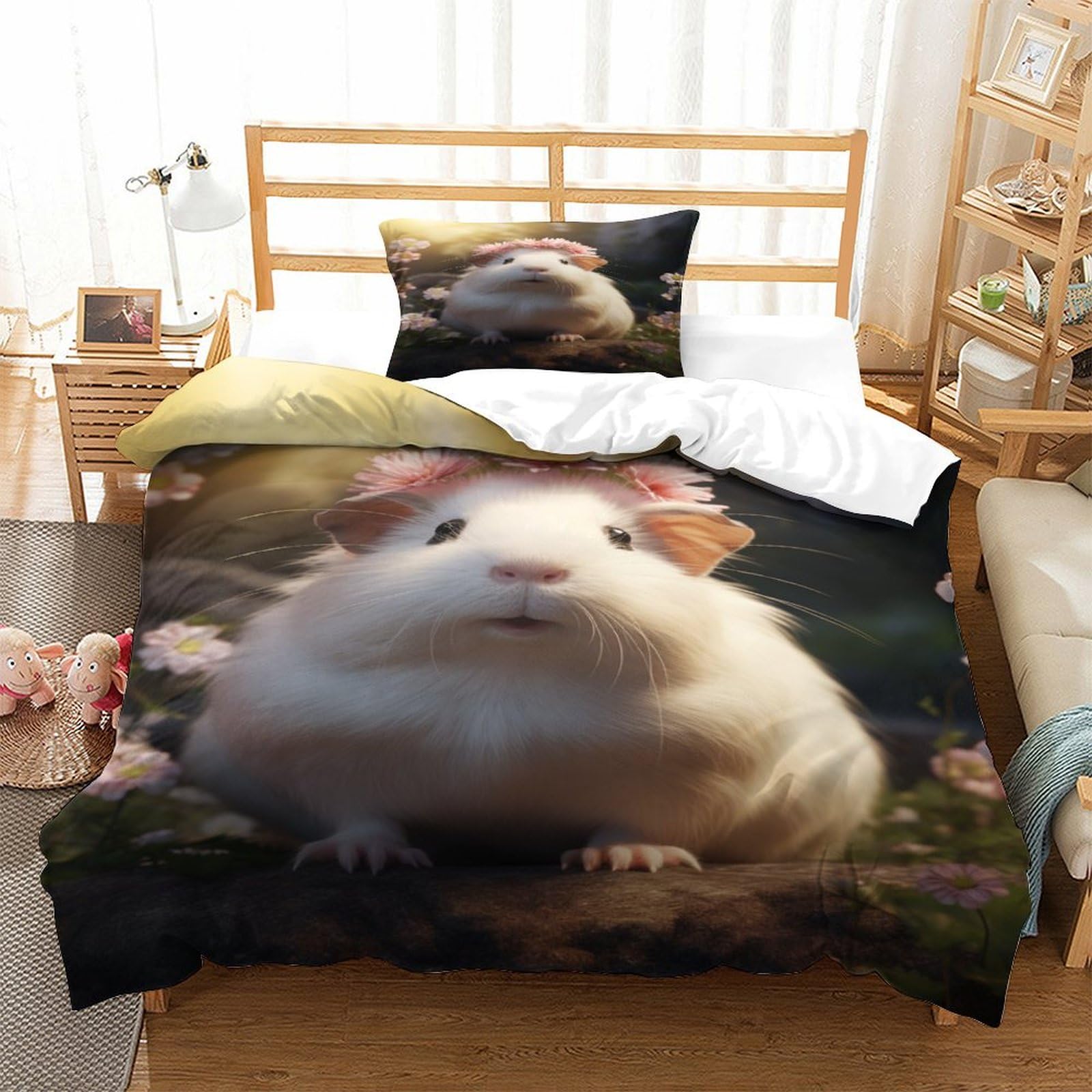 P1S9U7W5Y Adorable Hamster Design 3D Printed 3 Piece Microfiber Duvet Cover Set Animal Theme Bedding Set for Adults Teens Bedroom Decor Single（135x200cm）