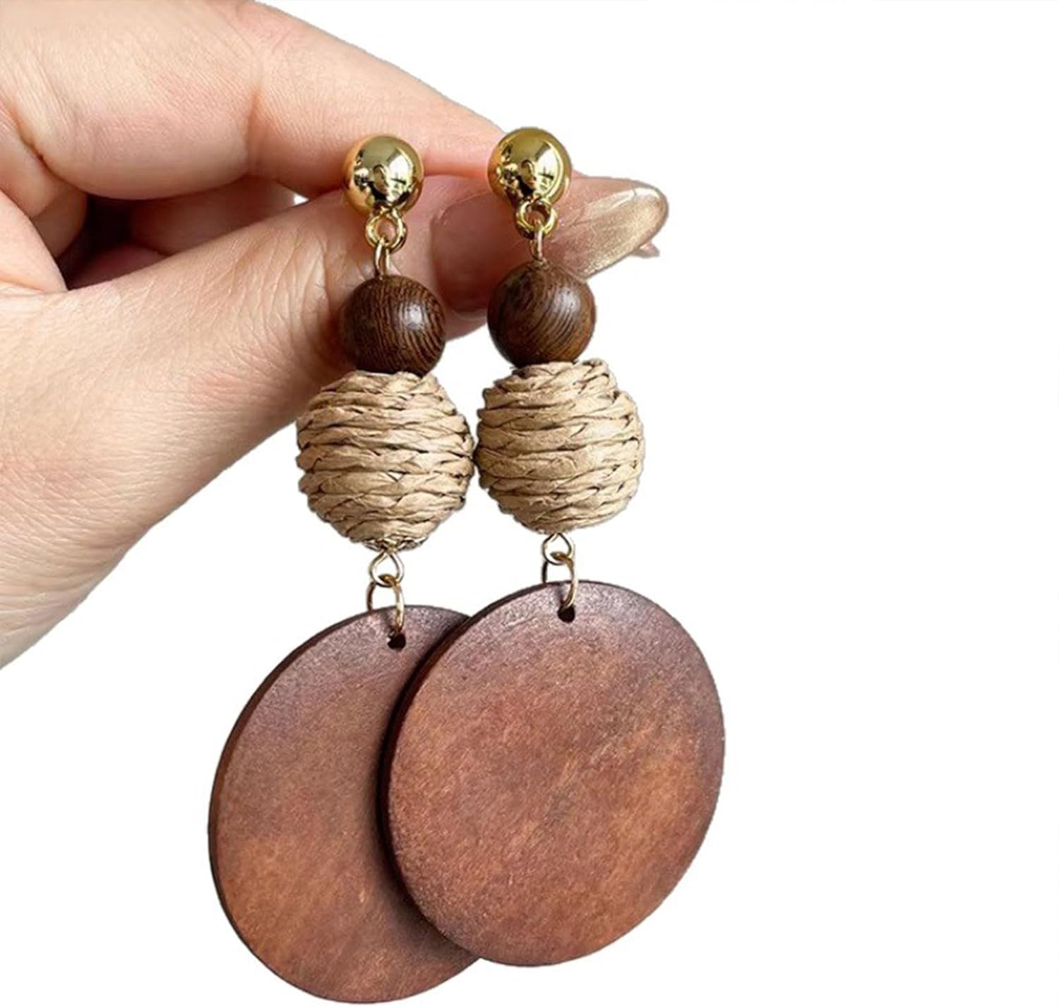 Vintage Brown Wooden Earrings For Women Retro African Bohemian Round Circle Dangle Drop Earrings Long Geometric Lightweight Jewelry - Image 7