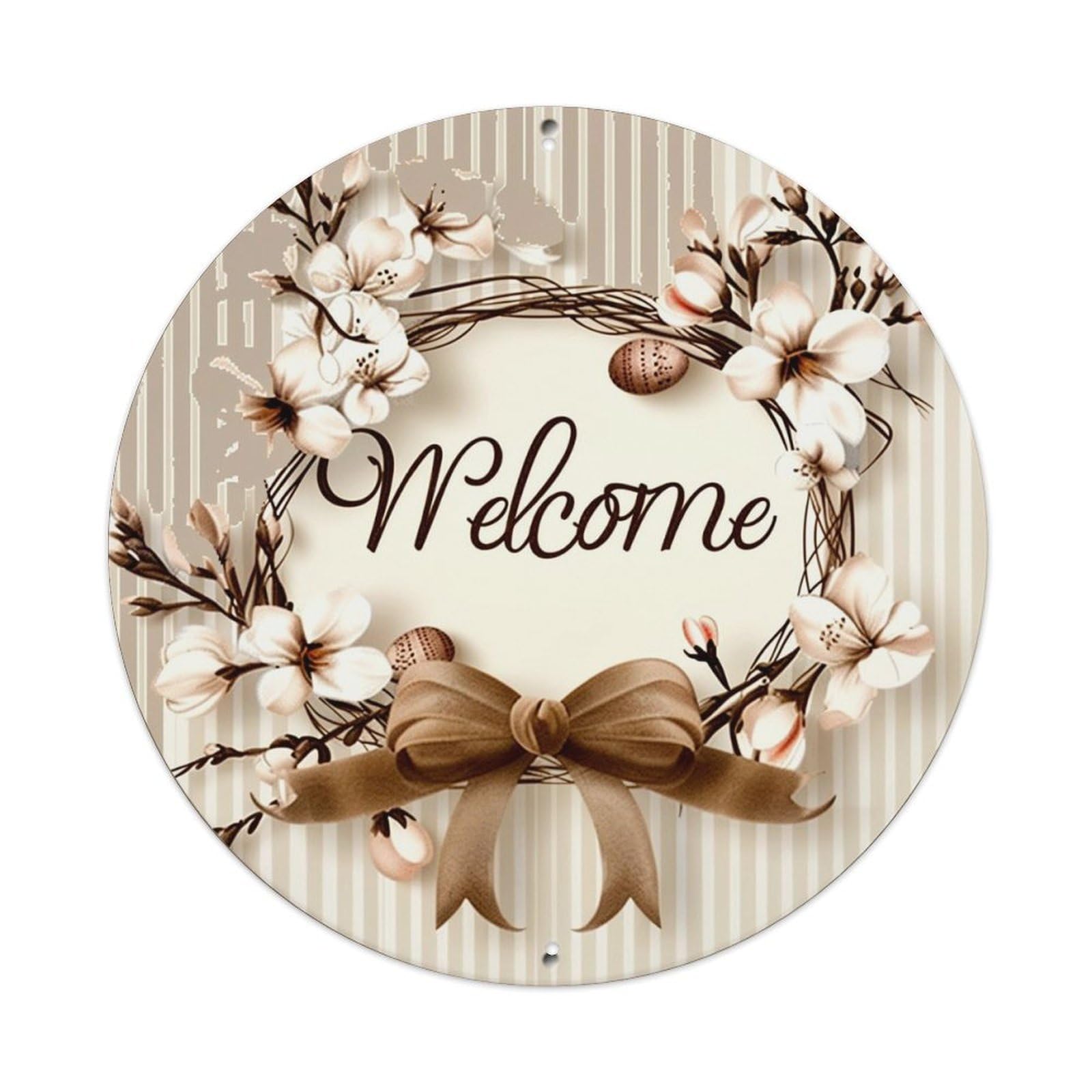 Floral Wreath Welcome Sign Pattern Vintage Round Tin Sign Retro Metal Wall Decor Metal Poster, Home Bar Garage Cafe Wall Art Decoration 8x8Inches