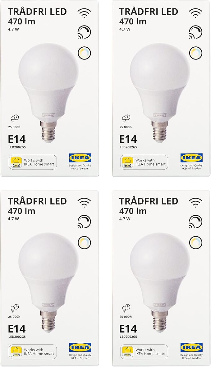 IKEA TRADFRI Smart Zigbee LED Bulbs E14 Globe 470lm 4.7W White Spectrum 4-Pack
