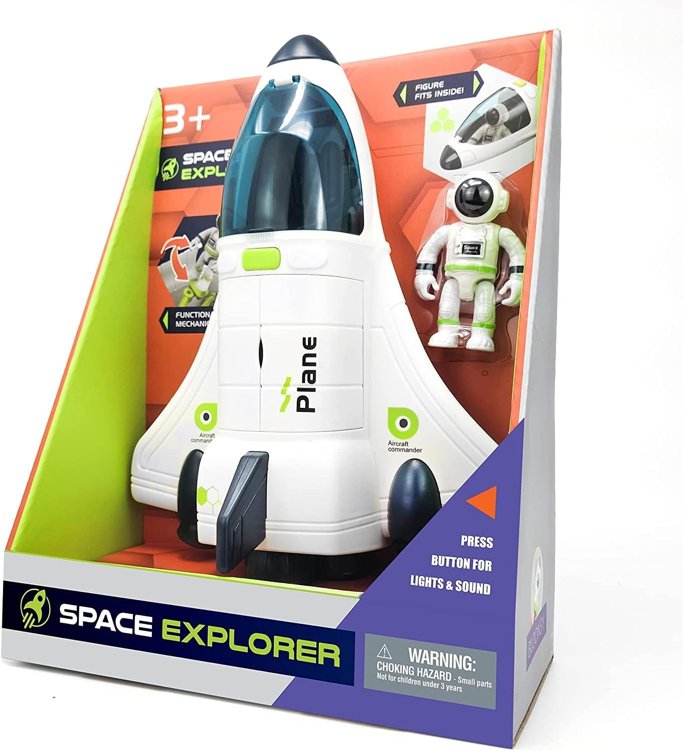 B&K Spaceship Rocket Plane Playset Outer Space Mission Rocket Ship Plane Sounds Lights Playset with 1 Astronauts Lights and Sound Carrying Handle Play and Explore Outer Space