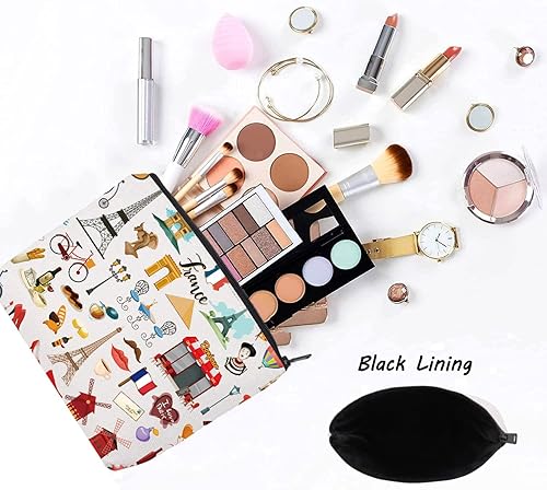 Miniatura 3 de LEVLO Francia Travel Culture Gift French Theme Travel Pouch Bag Paris Landmarks Gift French Souvenir Gift, Francia Negro, Bolsa de cosméticos