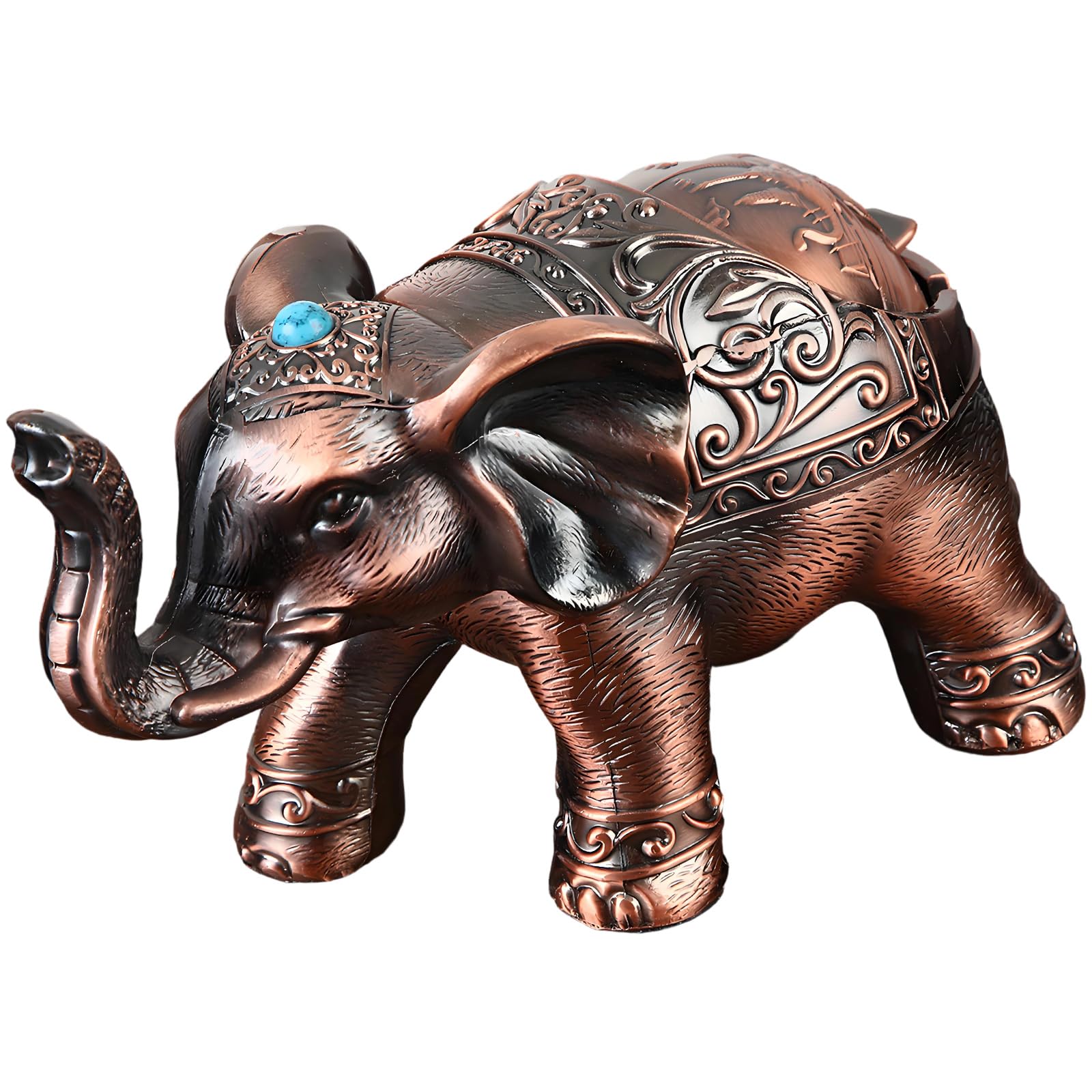 Cenicero de elefante antiguo de metal con tapa decorativa premium