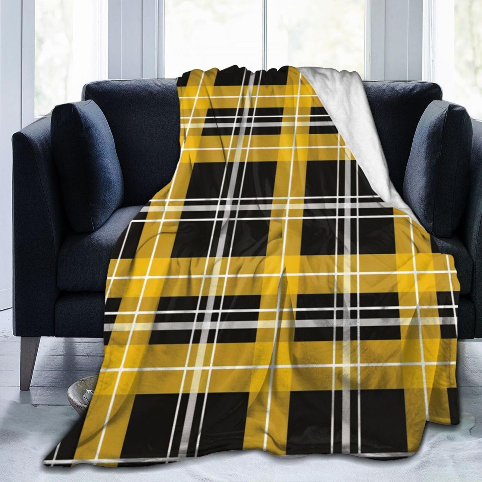 Amazon.com: HSYOYO Yellow Black Plaid Throw Blanket Fluffy Fleece