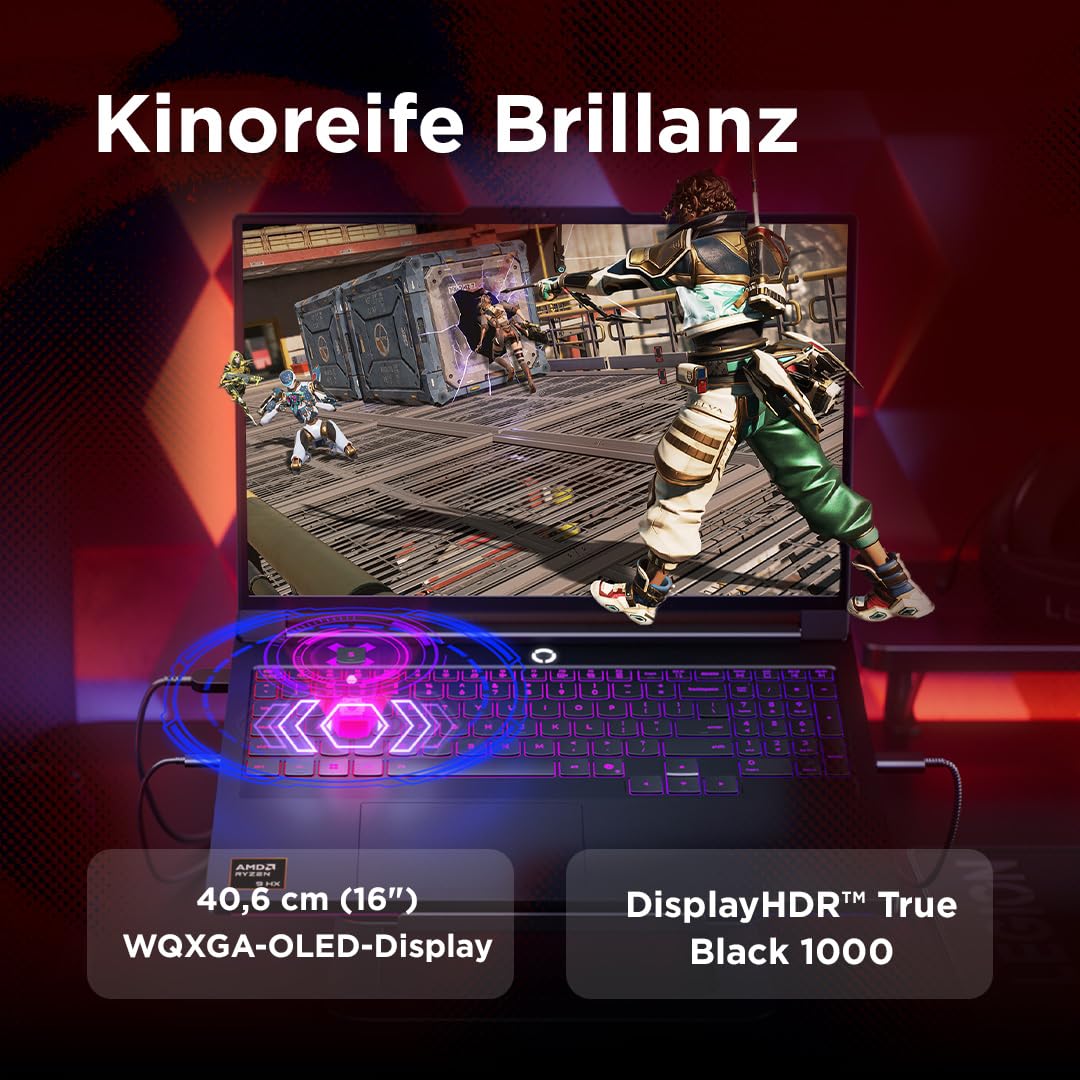 Lenovo Legion Pro 7 Gaming AI Laptop | 16" WQXGA OLED 240Hz Display | AMD Ryzen 9 9955HX3D | 32GB RAM | 1TB SSD | NVIDIA GeForce RTX 5080 | Windows 11 | QWERTZ | Schwarz | 3 Monate GamePass