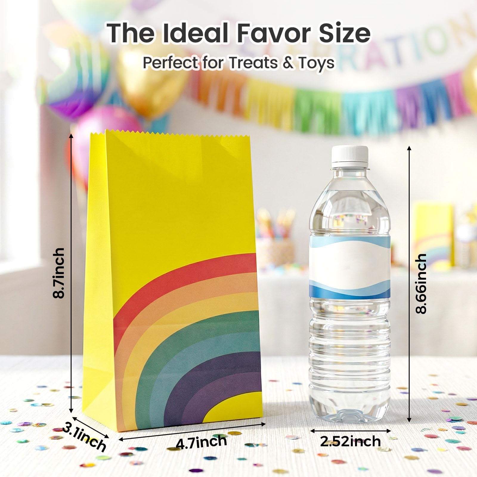 LovesTown 24 Pcs Rainbow Party Favor Bags with Stickers - 8.7"x4.7"x3.1" Colorful Goodie Treat Bags in 8 Vibrant Colors for Kids Birthday, Baby Shower, Wedding & Gift Packaging