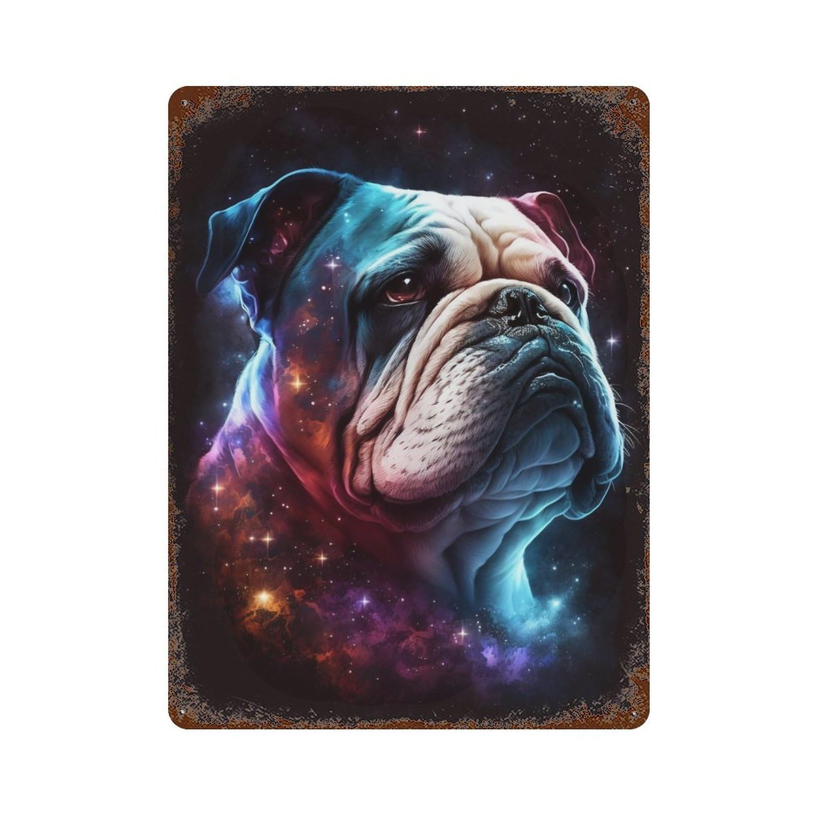 Cosmic Bulldog Portrait Print 15.7"x11.8" Decorative Tin Sign, Retro Wall Decor for Garage, Bar And Workshop Decor