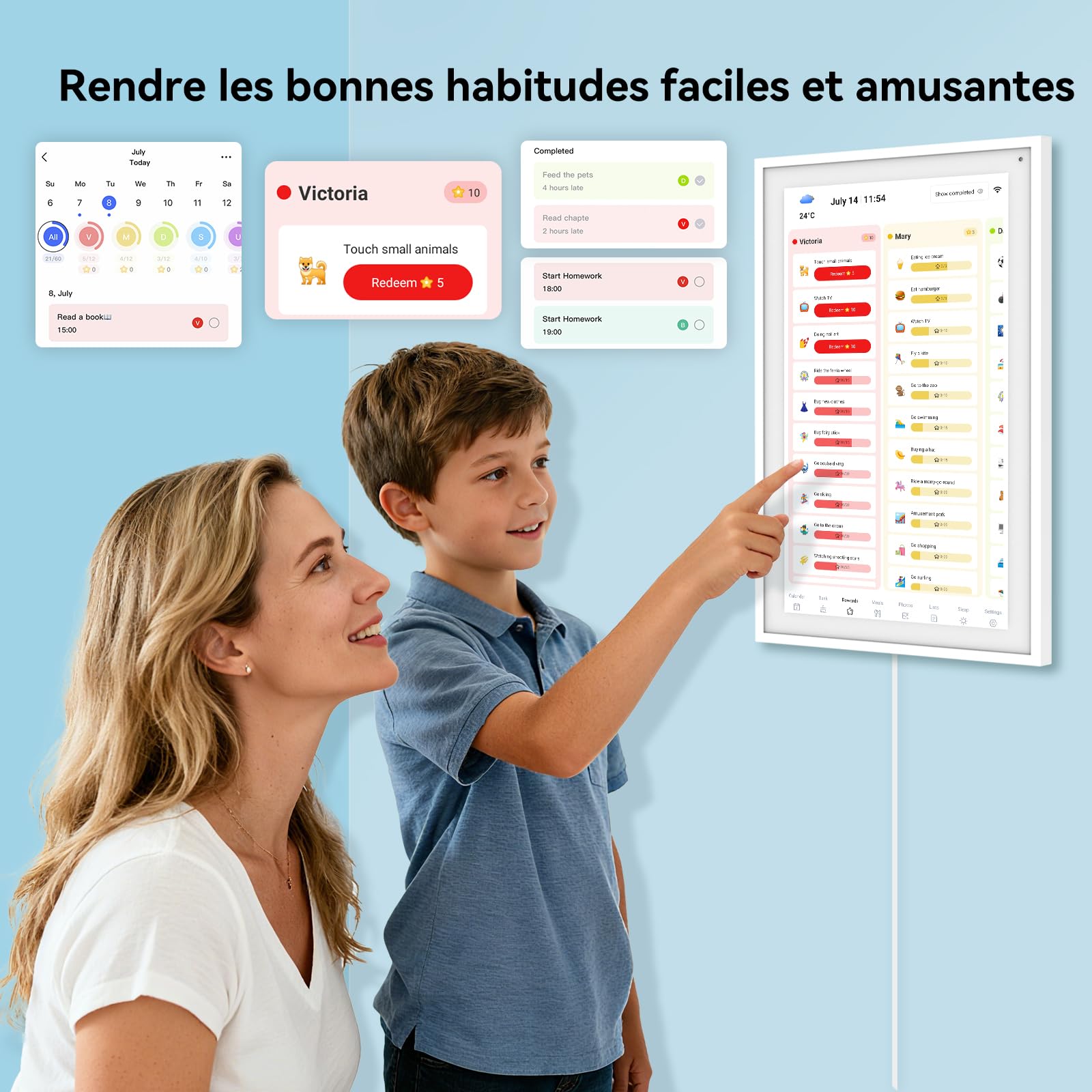 TABWEE Calendrier Digital 15,6" - Calendrier Électronique pour Planning Familial, Tableau des Tâches, Planificateur de Repas, Système de Récompenses (Cadre Photo Numérique)