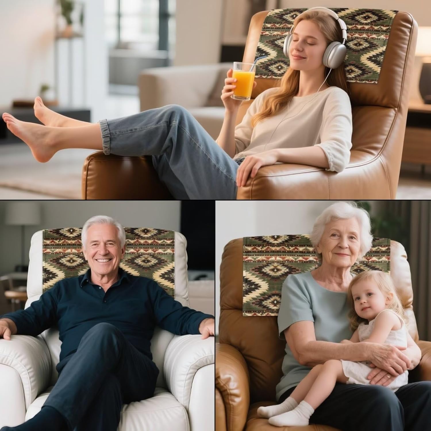 Headrest Cover for Recliner Chairs Aztec Couch Headrest Protector Slipcovers Covers Pet Scratch Resistant Couch Headrest Covers for Sofa Set of 3