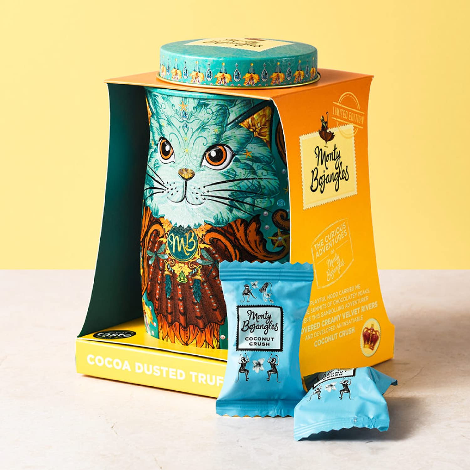 Monty Bojangles Coconut Crush Cat Tin Cocoa Dusted Chocolate Truffles