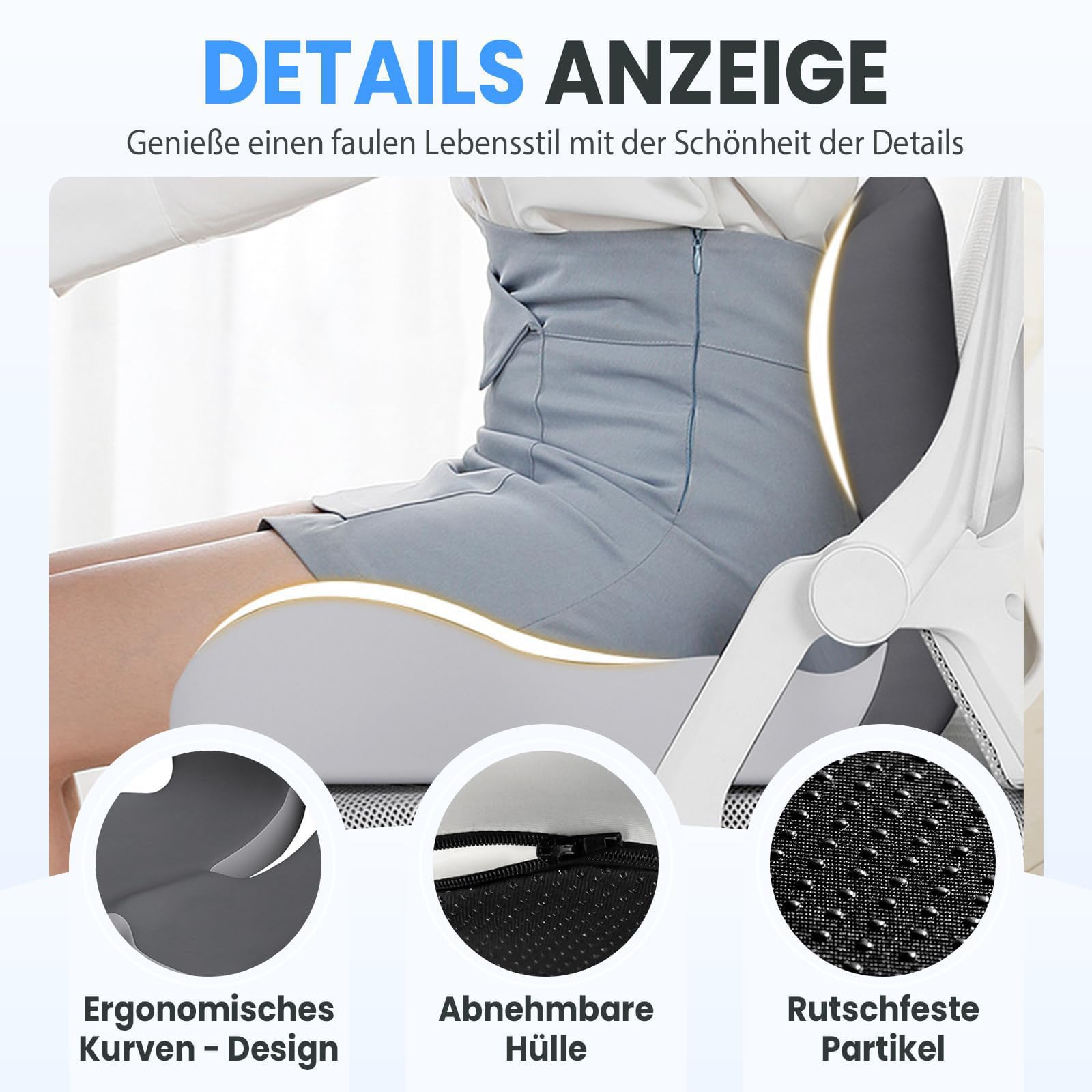 Cojín de asiento de coche con soporte lumbar, espuma viscoelástica antideslizante, funda lavable a máquina, cojín integrado para respaldo y asiento