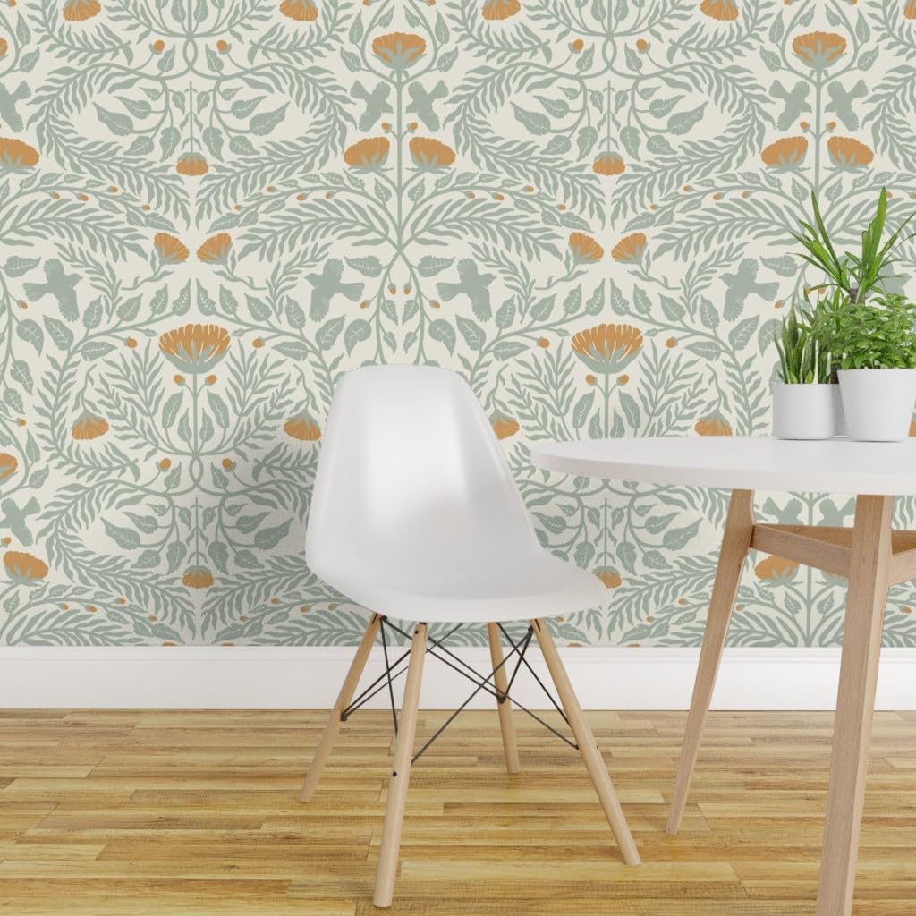 Spoonflower Removable Wallpaper Swatch - Vintage Sage Floral Victorian William Morris Antique Historical Timeless Classic Traditional Green Custom Pre-Pasted Wallpaper