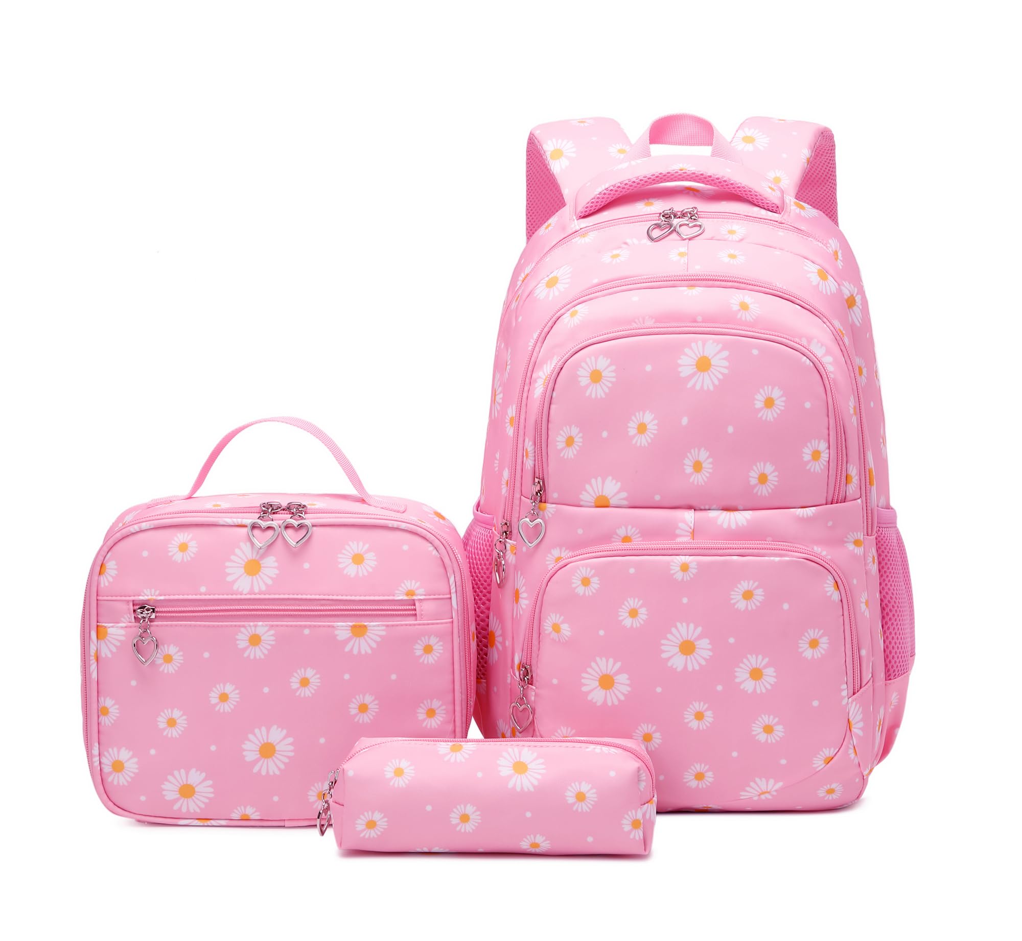EKUIZAI 3Pcs Daisy Prints Backpack for Girls Bookbag set Primary School Daypack Elementary Students Knapsack with Lunch Box