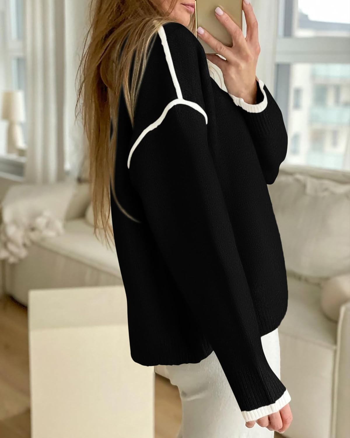 BTFBM Fall Sweaters for Women 2025 Trendy Casual Crew Neck Long Sleeve Loose Ribbed Knit Sweater Pullover Jumper Tops - Image 5