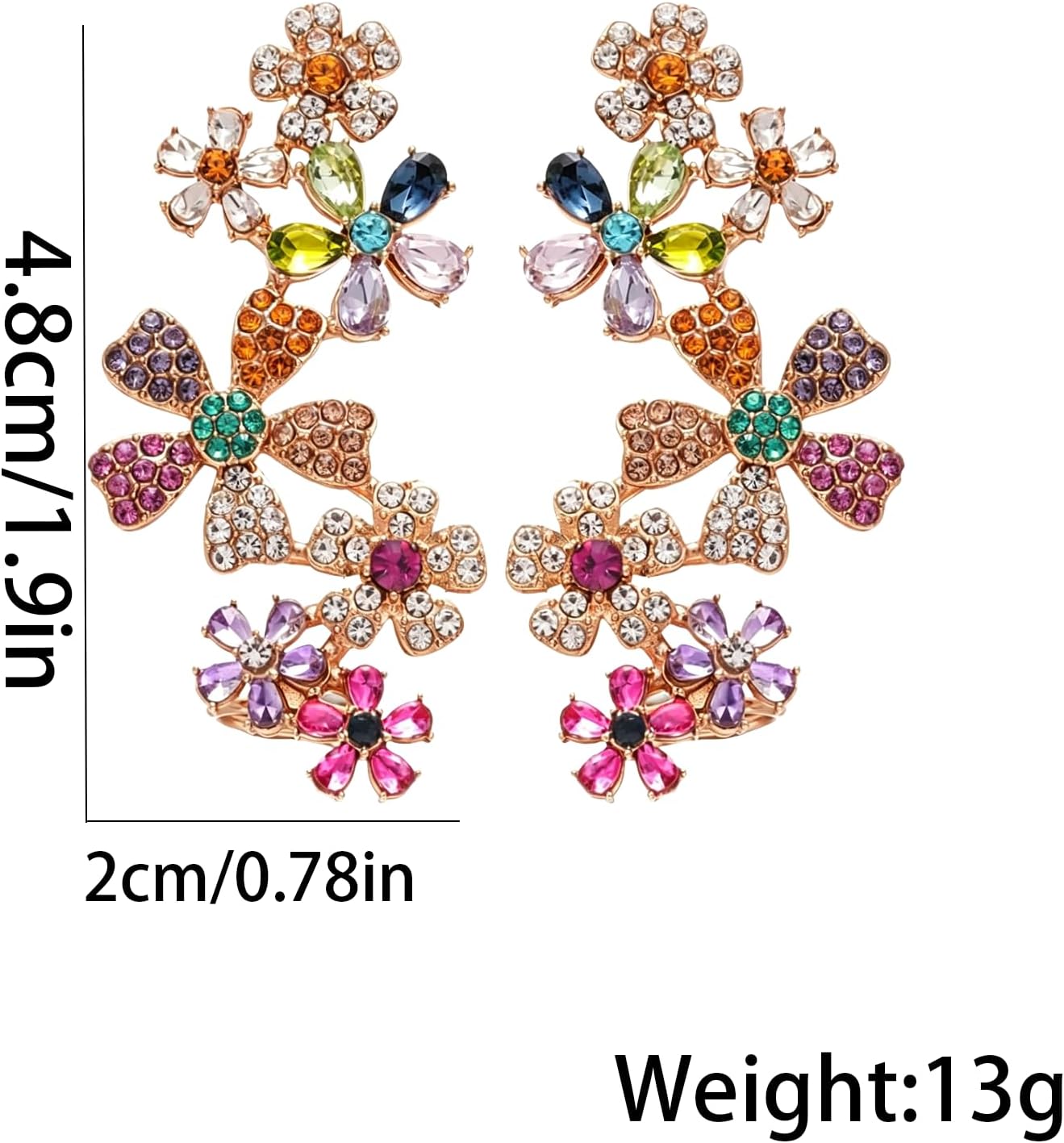 Flower Ear Climbers Earrings for Women Multicolor Crystal Flower Ear Cuff Earrings Sparkly Colorful floral Cluster Earrings Casual Trendy Unique Jewelry Accessary