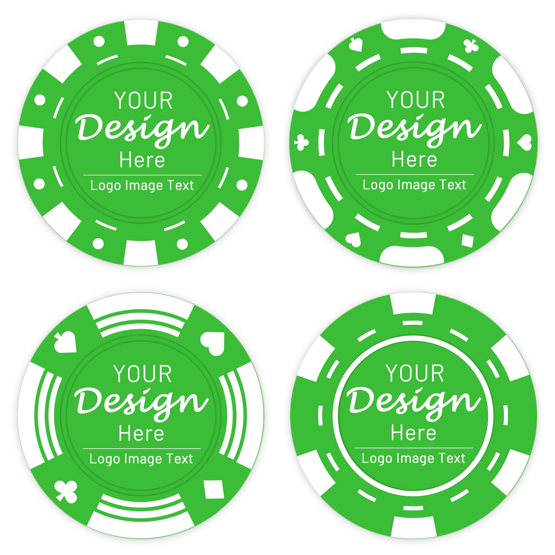 Shueewago 100 Personalized Poker Chips Customized with Your Photo, Logo or Image, Double Sided Full Color Print, Round Drink Tokens for Wedding, Birthday Party and Bar Exchange (Green)