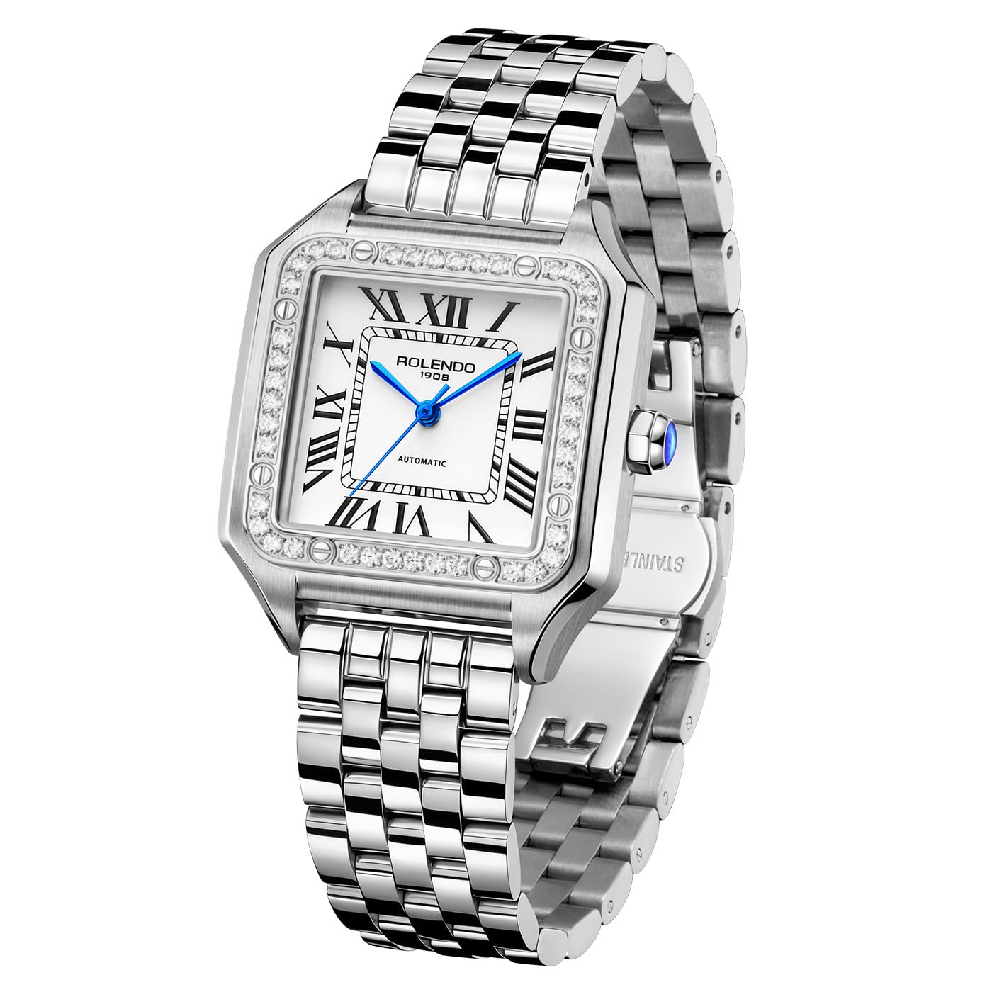 Uhr Damen Automatik, Watches for Women Rechteckiges mit Diamanten, Römisches Zifferblatt, Saphirkrone und 316L Edelstahlband - Armbanduhr Damen für Geschäfts und Lässige