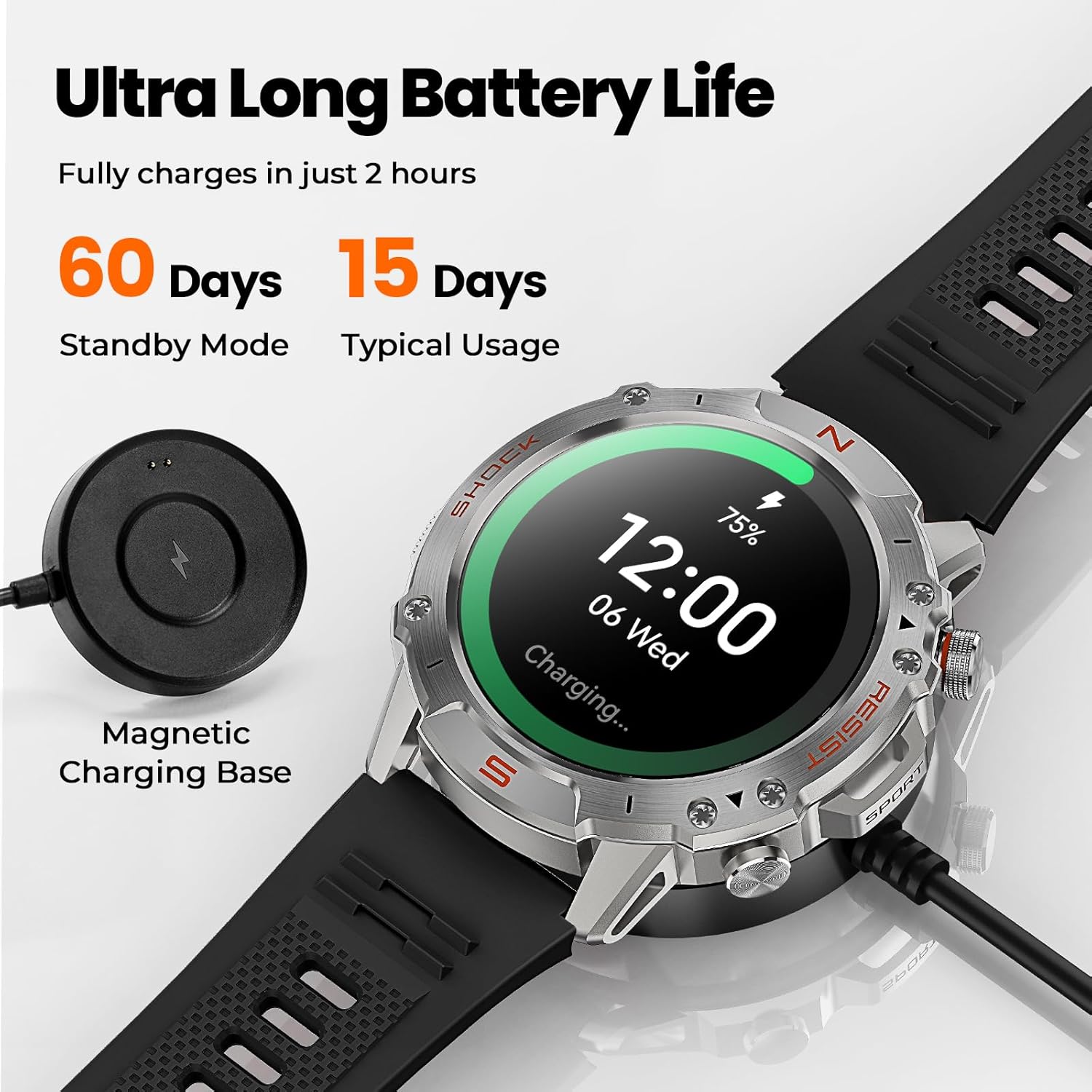 WalkerFit Rugged Smart Watch for Men- Answer/Dial Call, 30M Waterproof Fitness Watch with Health Monitor, 170 Sport Mode, Military Smartwatch for iPhone, AMOLED, Black Silicone