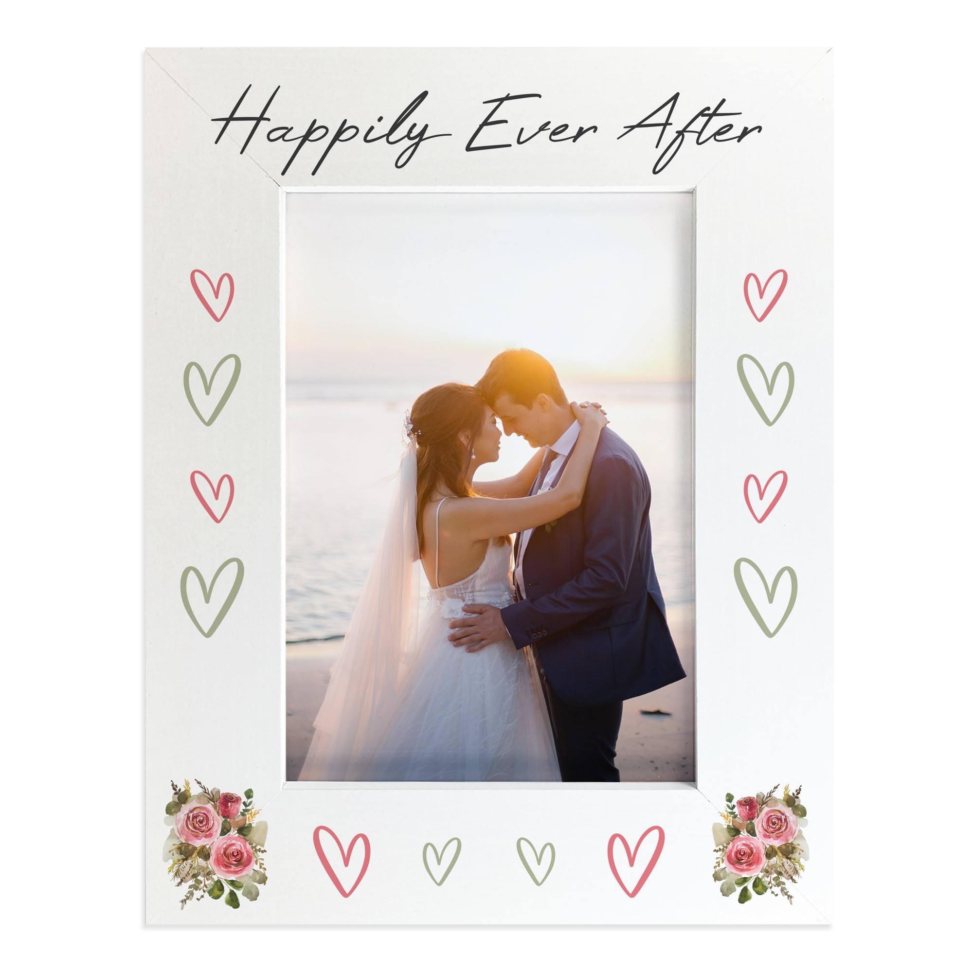 RED OCEAN Gift On Wedding Day Happily Ever After 7x5 White Photo Frame Wedding Gift For Couple Husband Wife Him Her Congratulations Present Keepsake