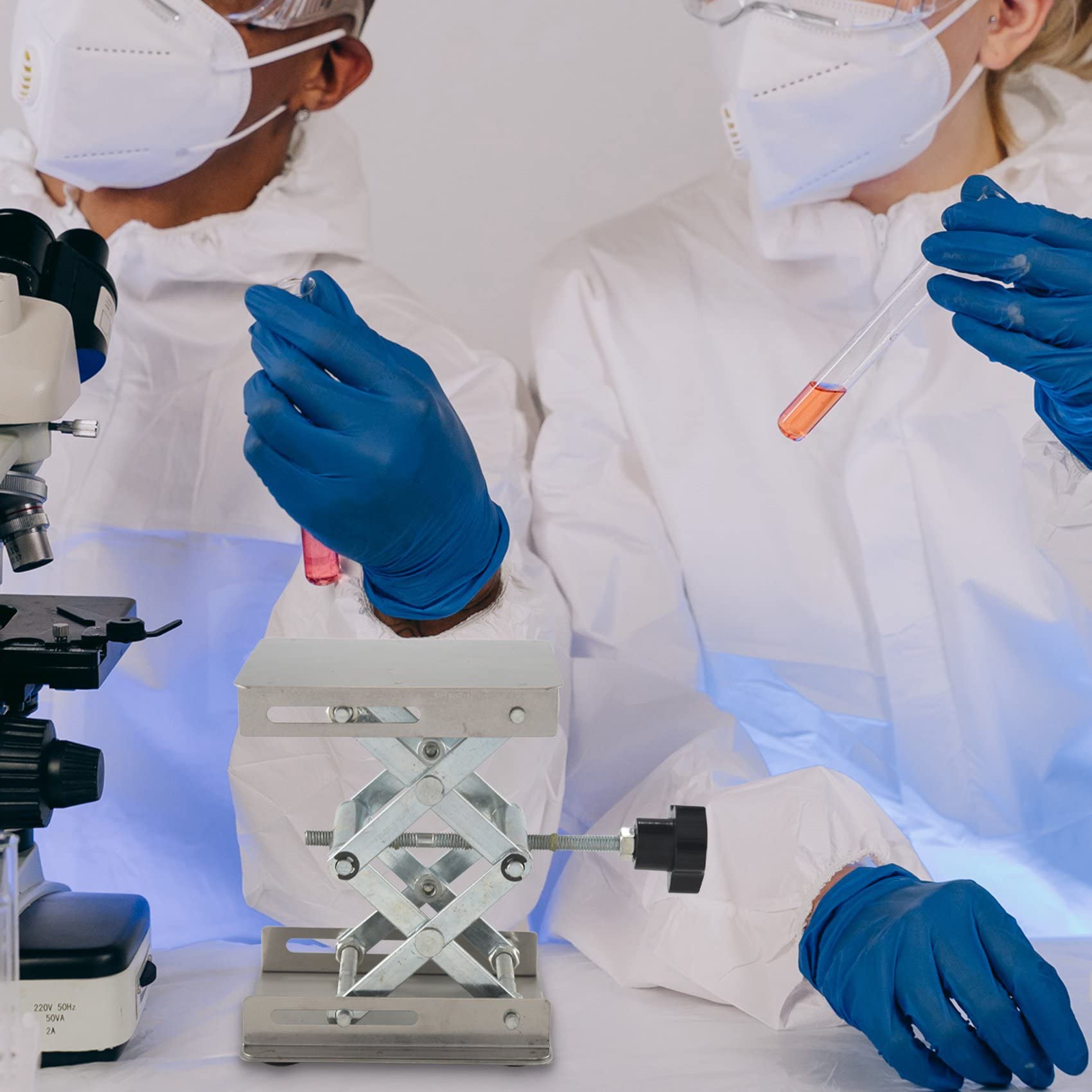 Pasuihcay Scientific Lab Jack-100 x 100mm Stainless Steel Lab Stand Table Rack Scissor Lab-Lift Lifter for Science Experiment, Silver