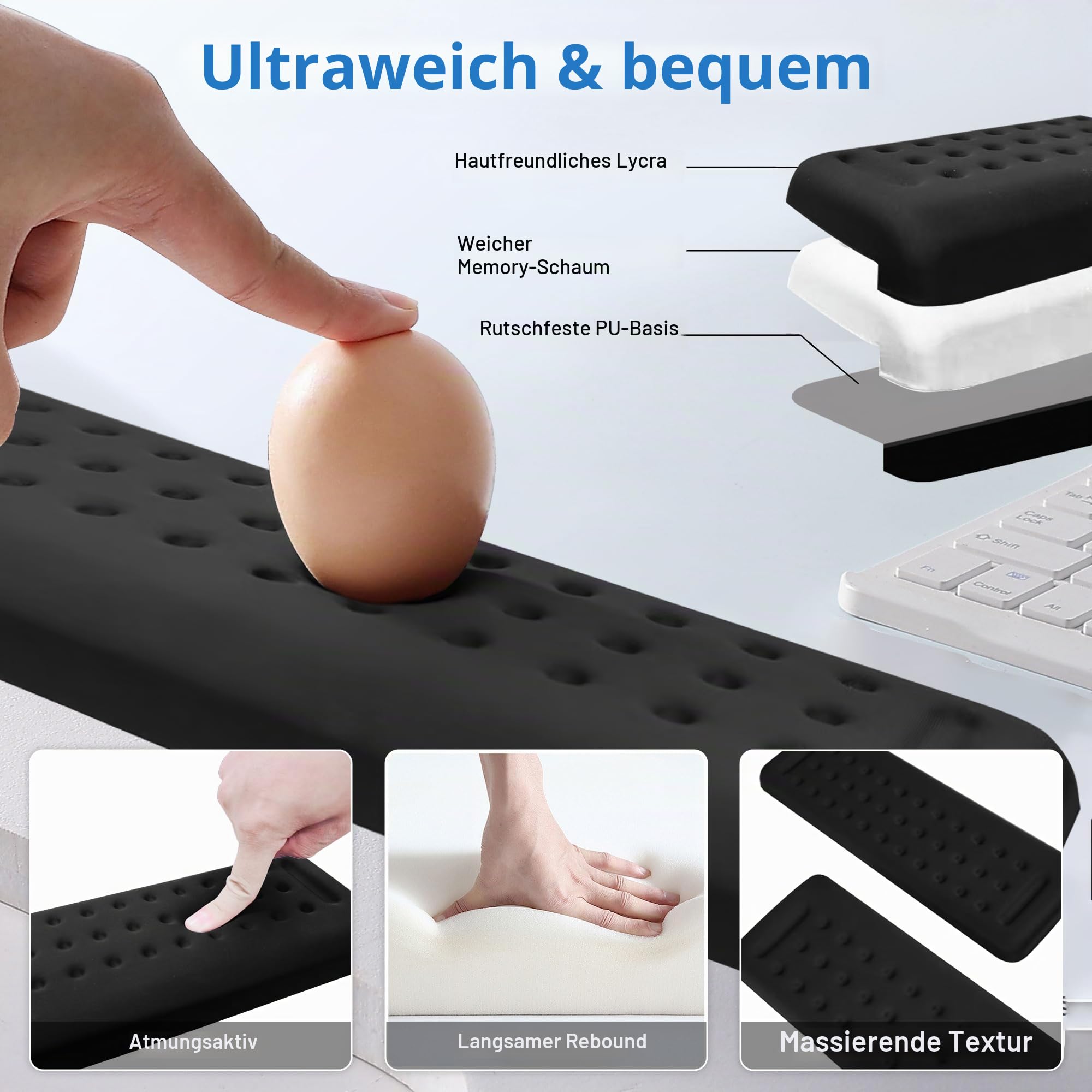 Handballenauflage Tastatur & maus L-förmige Armauflage Schreibtisch 30x10cm | Ergonomische Handgelenkauflage Memory-Schaum, Rutschfeste Schreibtischunterlage mit Kantenschutz für Unterarm & Ellbogen