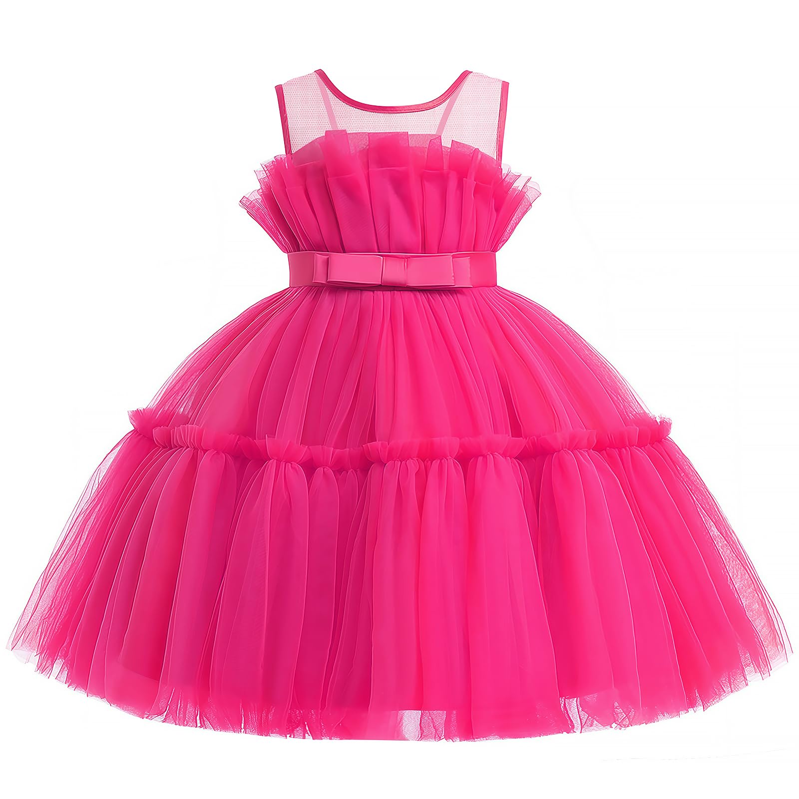 Toddler Flower Girl Wedding Guest Dress Baby Girls Formal Ruffle Tutu Tulle Dresses Birthday Party Ball Gown