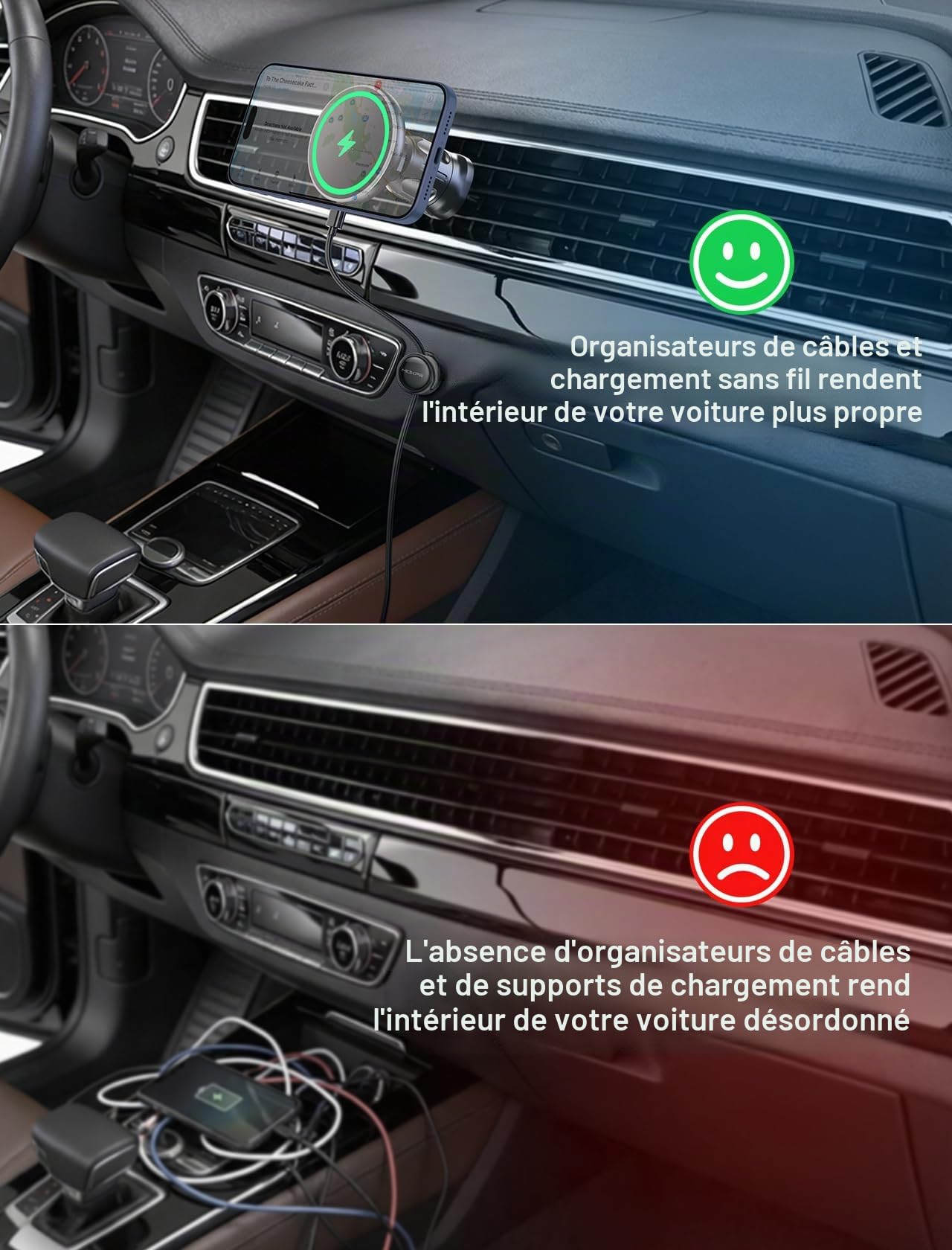 MOKPR 15w Support Telephone Voiture pour Magsafe Induction Ensemble, Chargeur Induction Voiture Fixation Tableau de Bord et Grille d'aération pour iPhone 17/16/15/14/13/12 Séries(Noir)