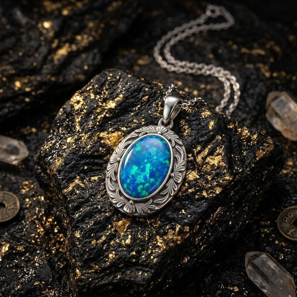 925 Sterling Silver Vintage Oval Gemstone Necklace Jewelry Gift for Women