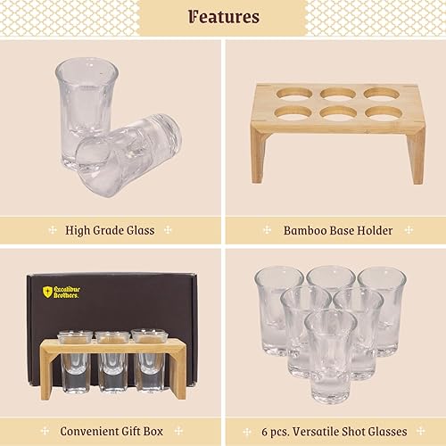 Miniatura 4 de Juego de 6 vasos de chupito  Soporte de bambú para chupito con vasos de 1 onza y juego de vasos de chupito geniales para padre, abuelo, novio,