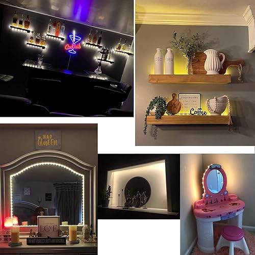 Miniatura 10 de JUNWEN Tira de luces LED cortas alimentadas por pilas, 6.6 pies3.3 pies, luces LED blancas parpadeantes, funciona con pilas, luces LED flexibles y