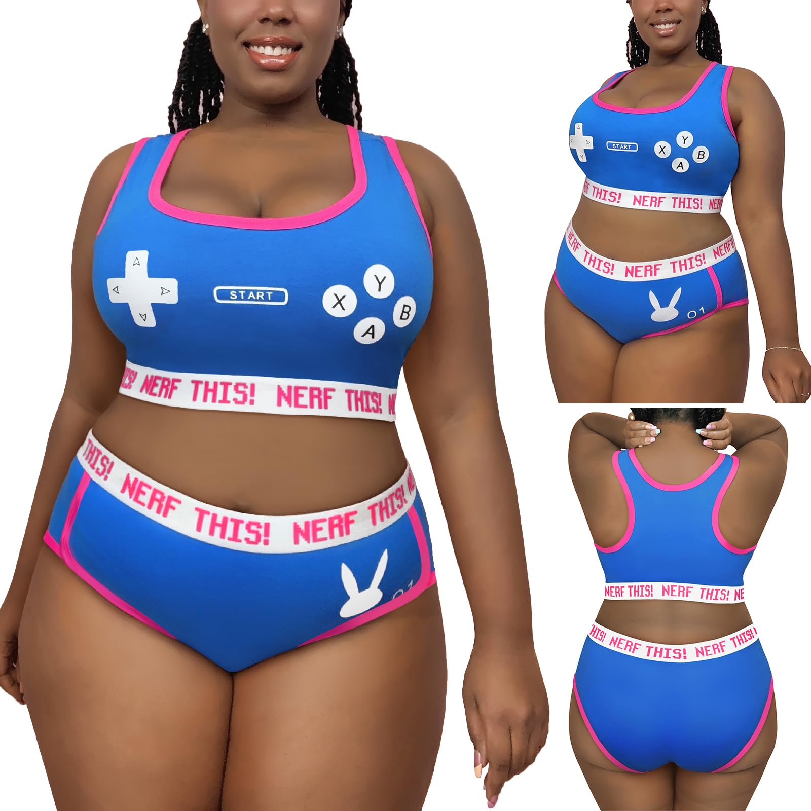 Littleforbig Women Cotton Camisole and Panties Sports Loungewear Bralette Set - Bunnywatch