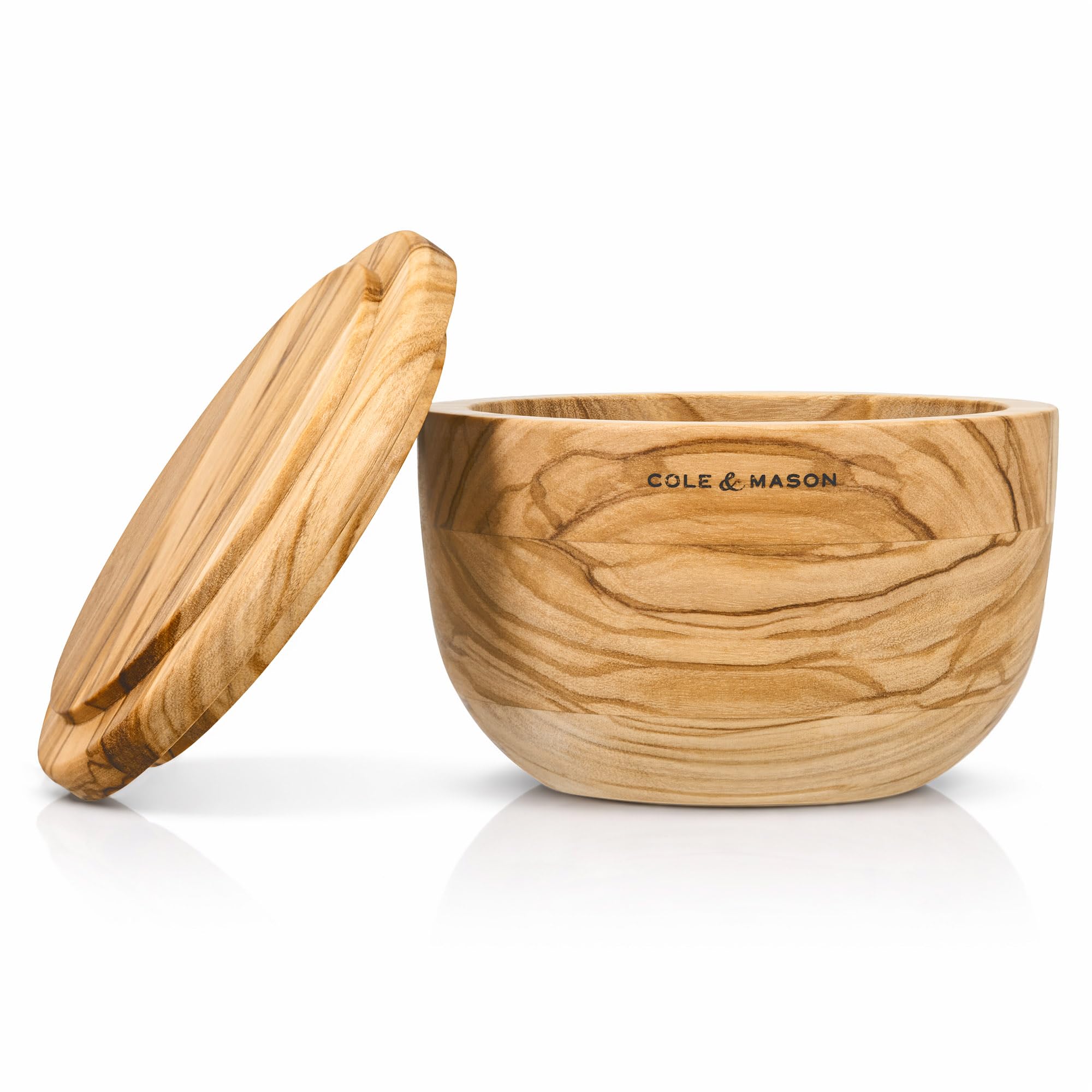 Cole & Mason Portobello Olive Wood Salt Pot with Lid Keeps Surfaces Tidy