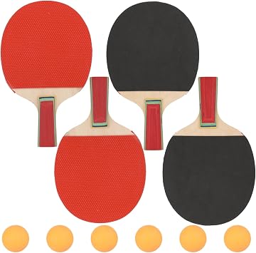 2 Pairs Table Tennis Set with 6 Balls, Ping Pong Paddles, Wooden Racket w/Ergonomic Handle & High-Elastic Sponge Rubber, Beginner-Friendly Lightweight Portable for All Ages