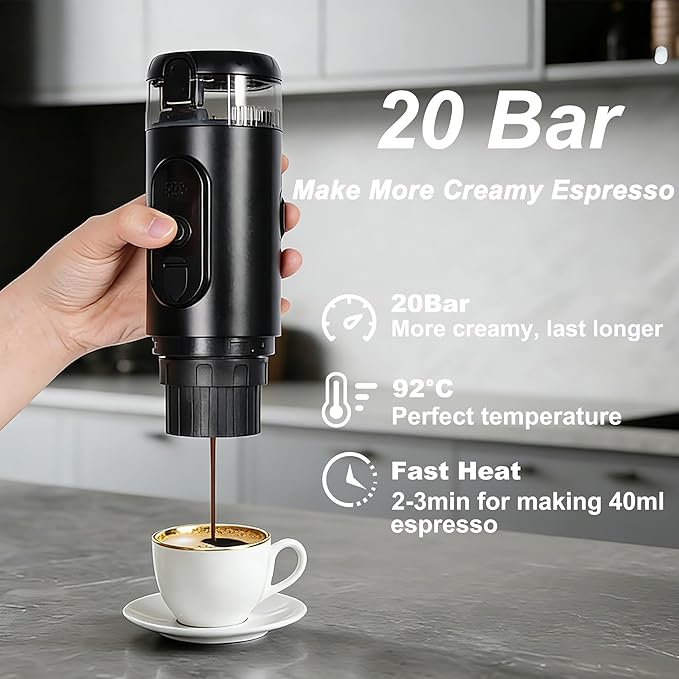 Cafetera Portátil de Espresso 20 bar Compatible con Cápsulas y Molido para Viajes miniatura 2