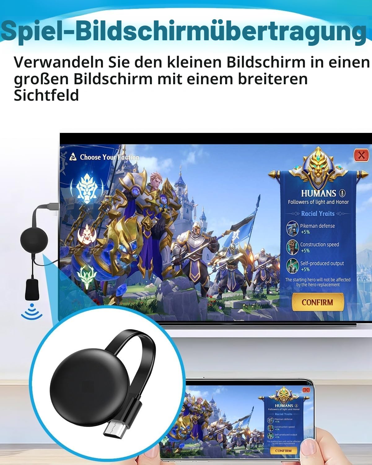 Wireless HDMI Dongle 1080P Full HD Miracast HiFi HDMI Dongle 5G Drahtloser Smart Media Player Streaming für Miracast/iOS/Mac OS/Airplay/Android/Windows/DLNA, zu HDTV, Monitor, Projektor