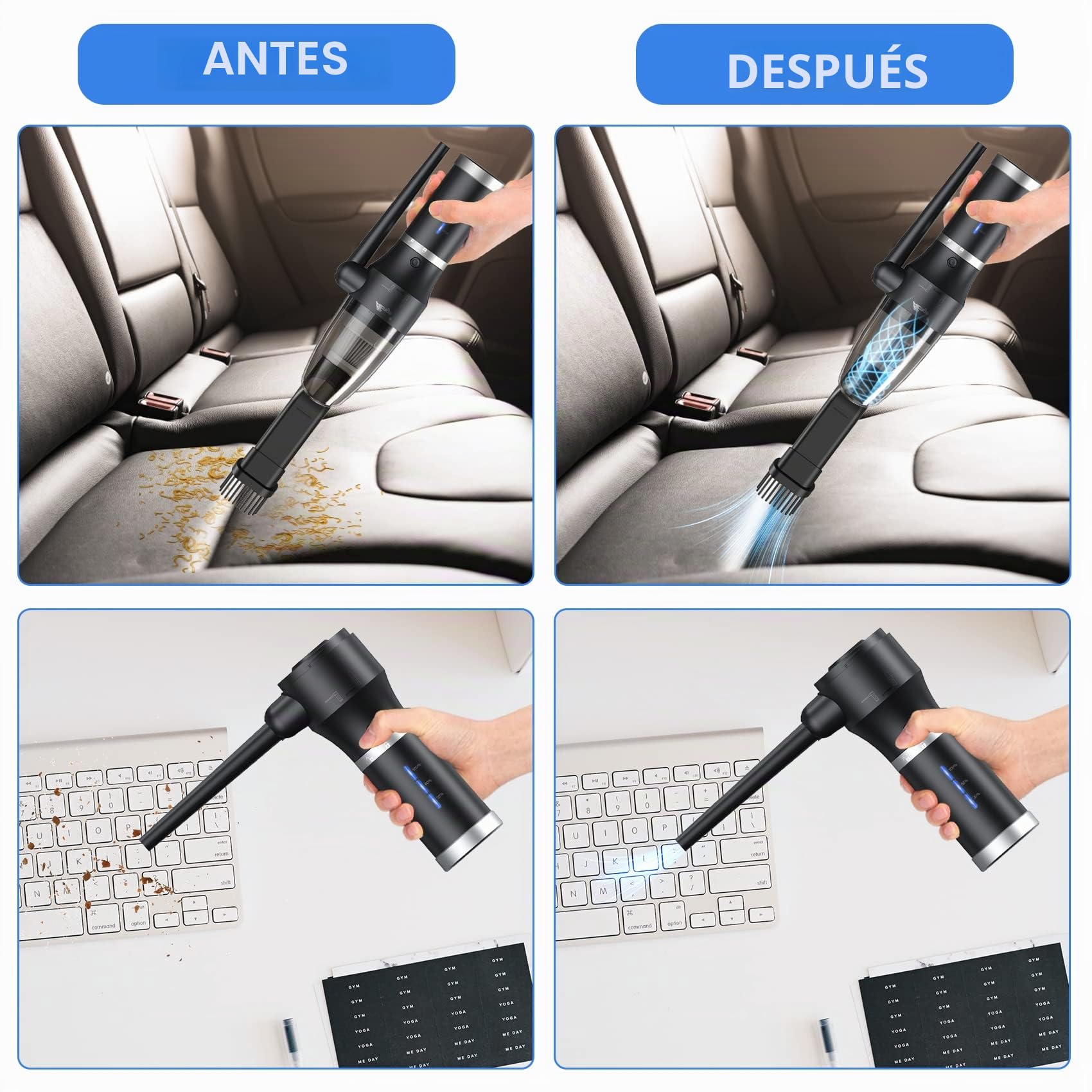 Soplador de Polvo Eléctrico & Aspirador eléctrico, Soplador de Aire de 77000 RPM, 2 Velocidades Plumero de Aire Comprimido para computadora, teclado, coche, La batería se puede quitar y cargar