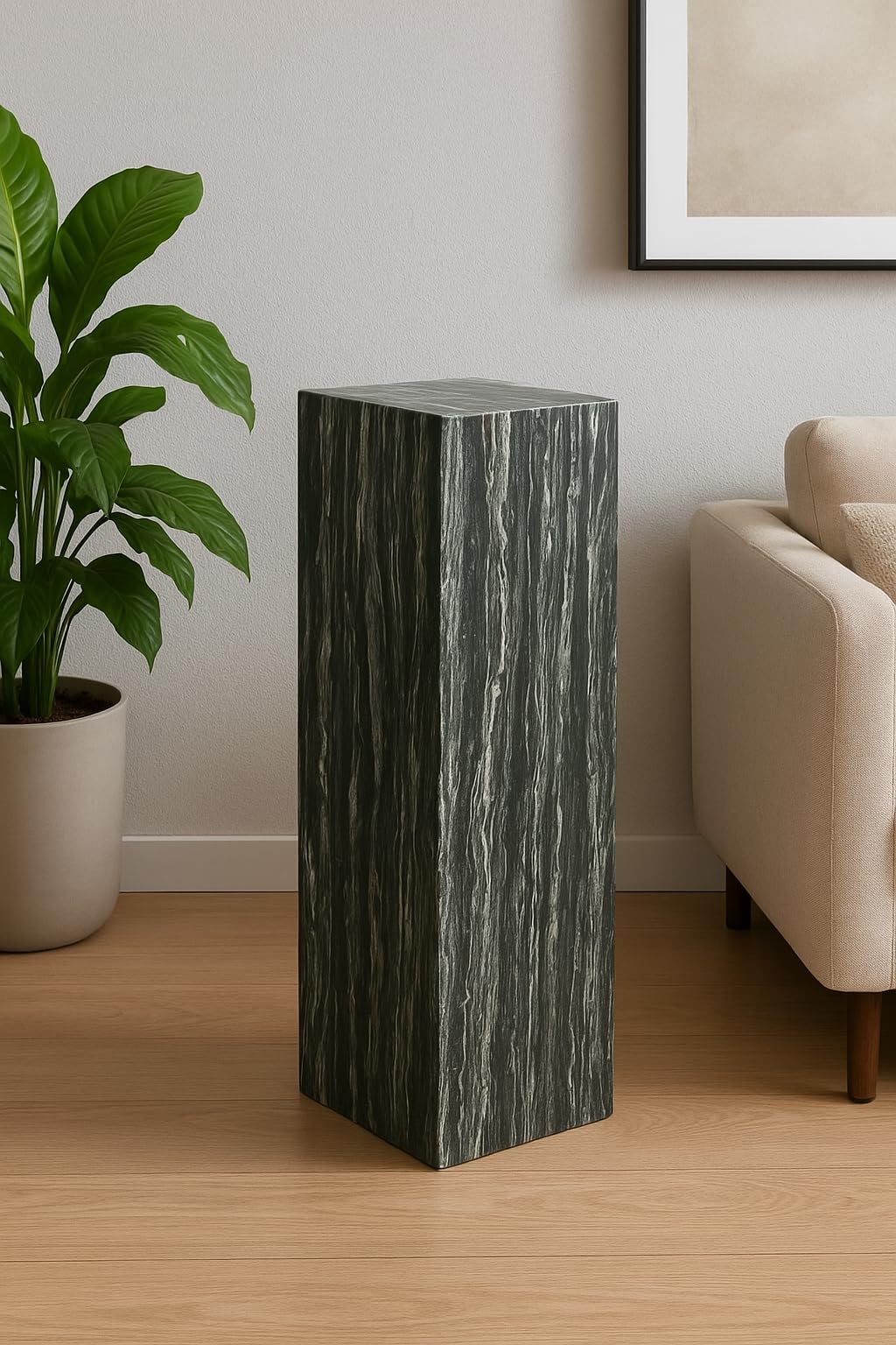 Colonna decorativa per fiori, colonna in marmo, colonna angolare in marmo composto da marmo verde, fatto a mano, dimensioni 62 x 21 x 21 x 21 cm, peso: 24 kg