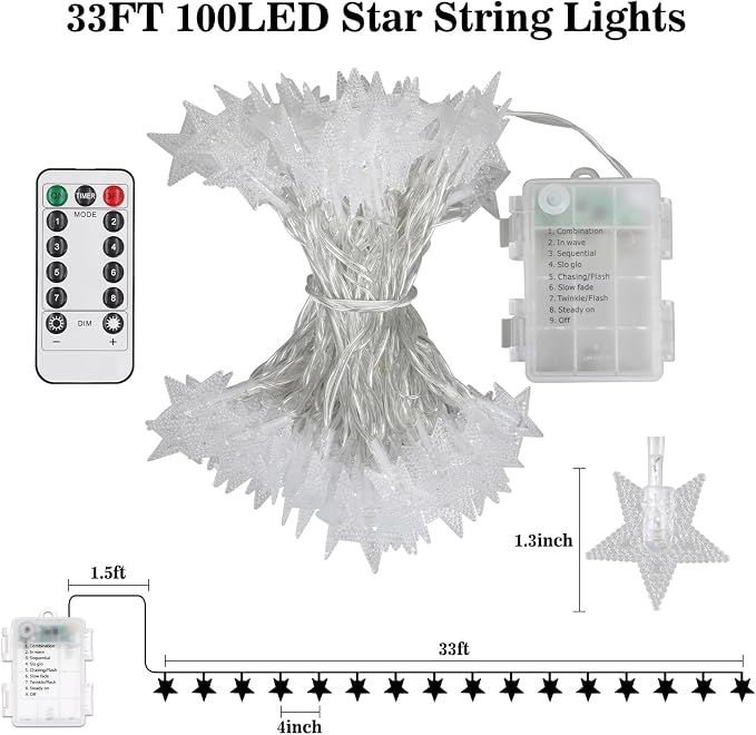 Guirnalda de Estrellas LED Multicolor 33ft Batería miniatura 9